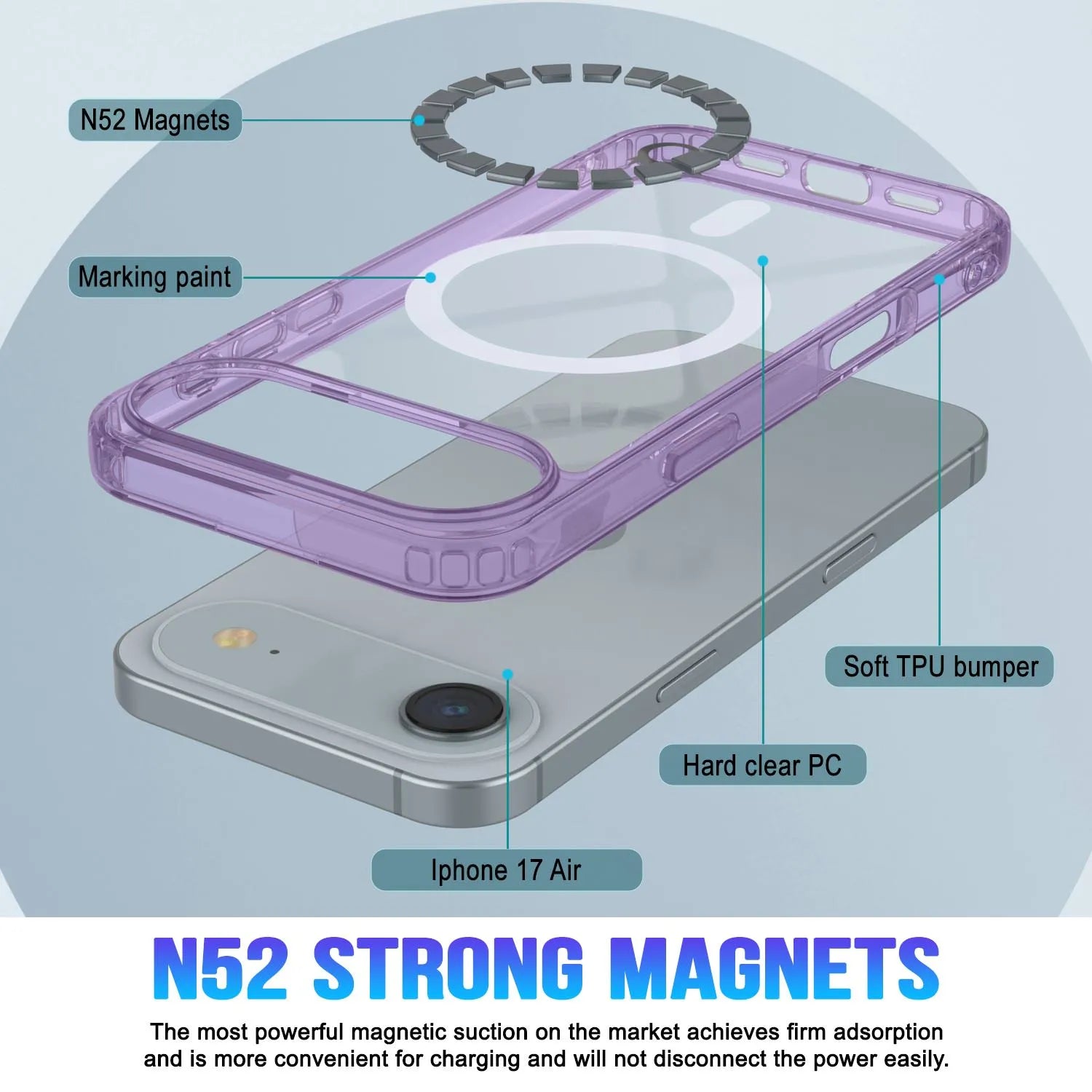 Punkcase iPhone 17 Air Magnetic Wireless Charging Case [ClearMag Series][Purple]