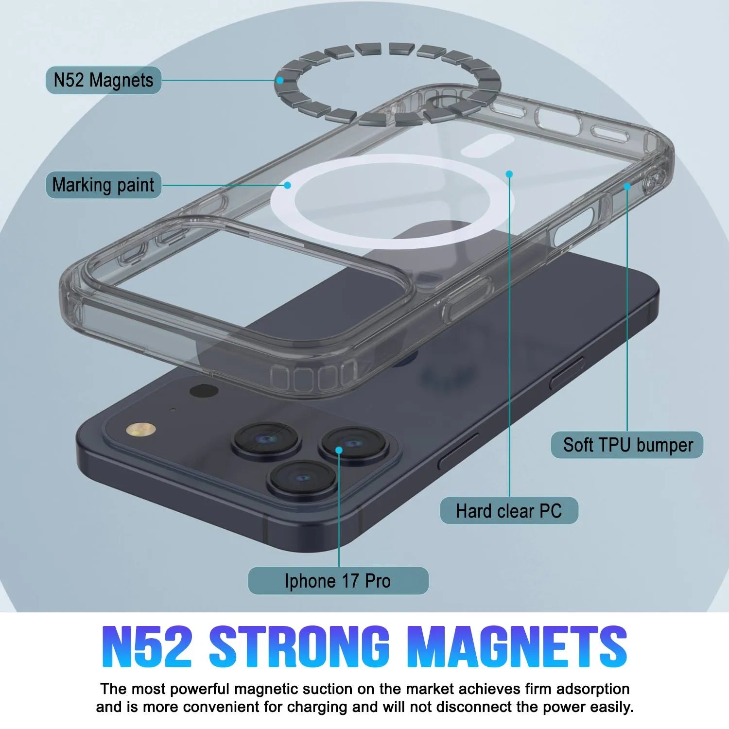 Punkcase iPhone 17 Pro Magnetic Wireless Charging Case [ClearMag Series][Silver]