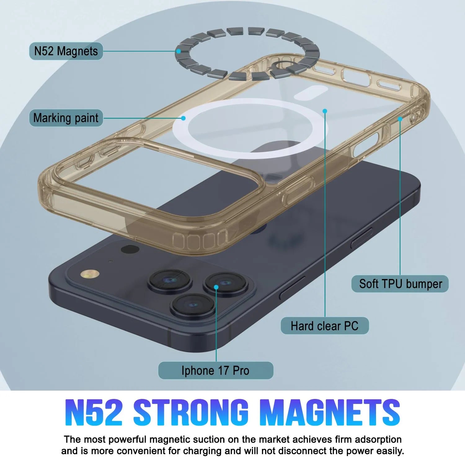 Punkcase iPhone 17 Pro Magnetic Wireless Charging Case [ClearMag Series][Gold]