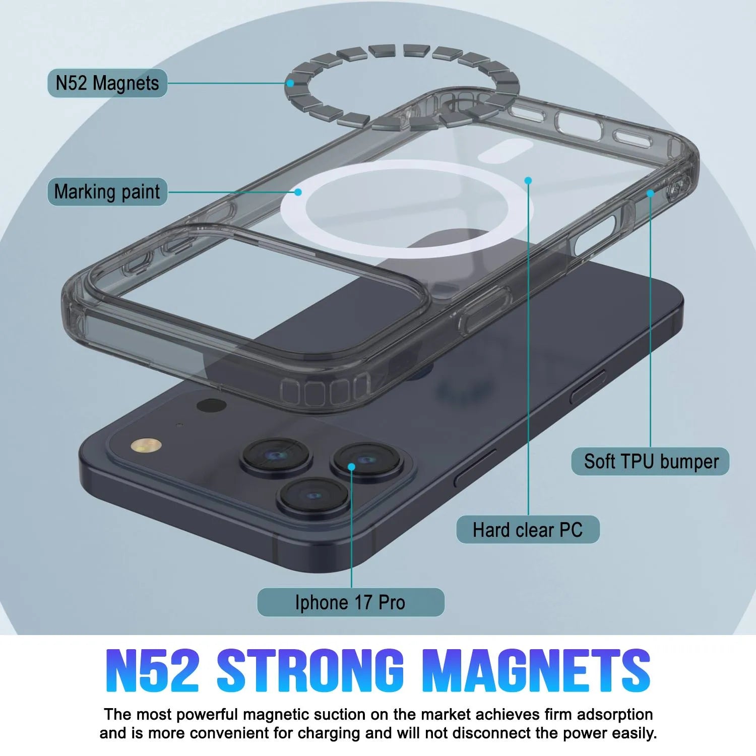 Punkcase iPhone 17 Pro Magnetic Wireless Charging Case [ClearMag Series][Black]