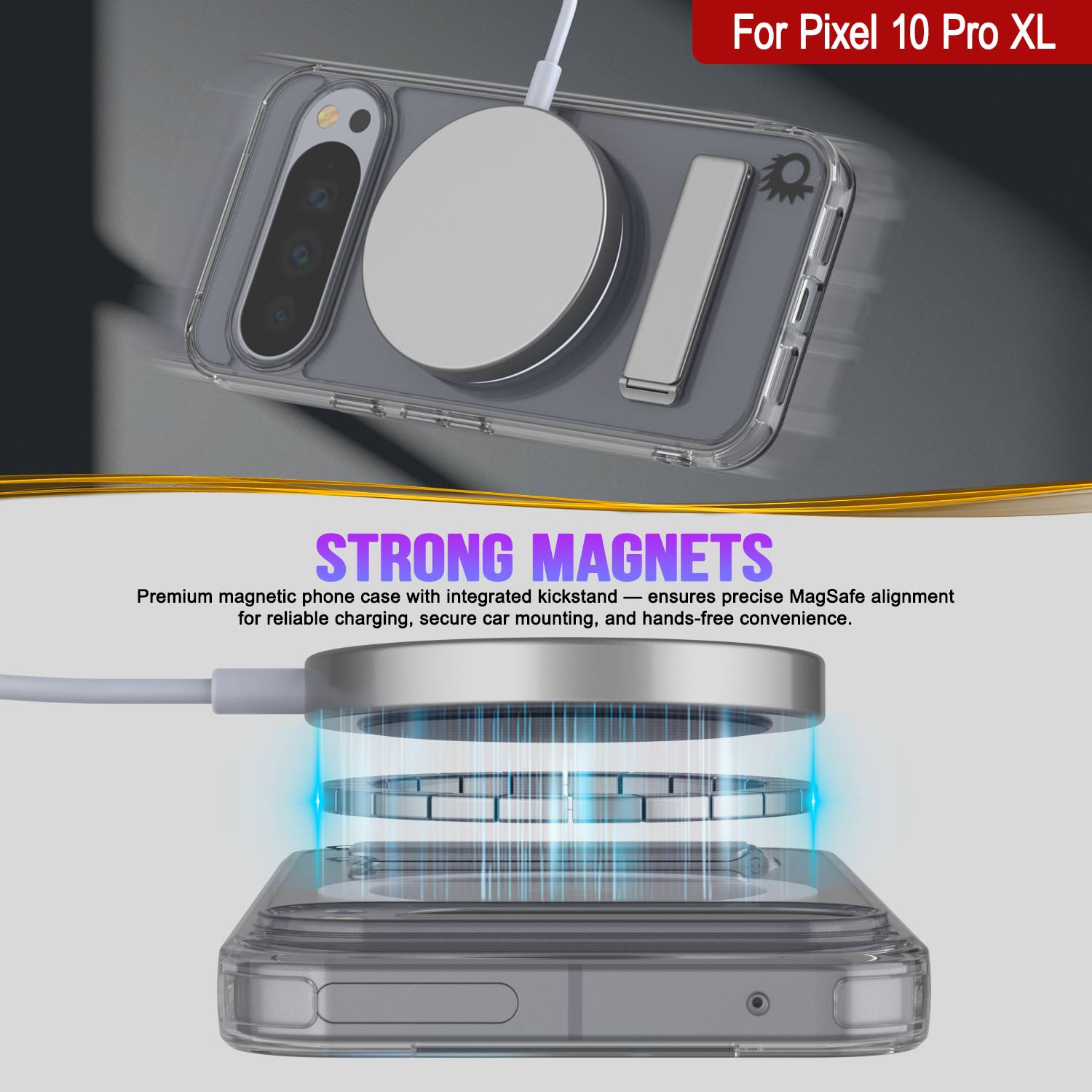 PunkCase for Google Pixel 10 Pro XL [Crystal Kickstand Series] Magnetic Clear Case w/Kickstand