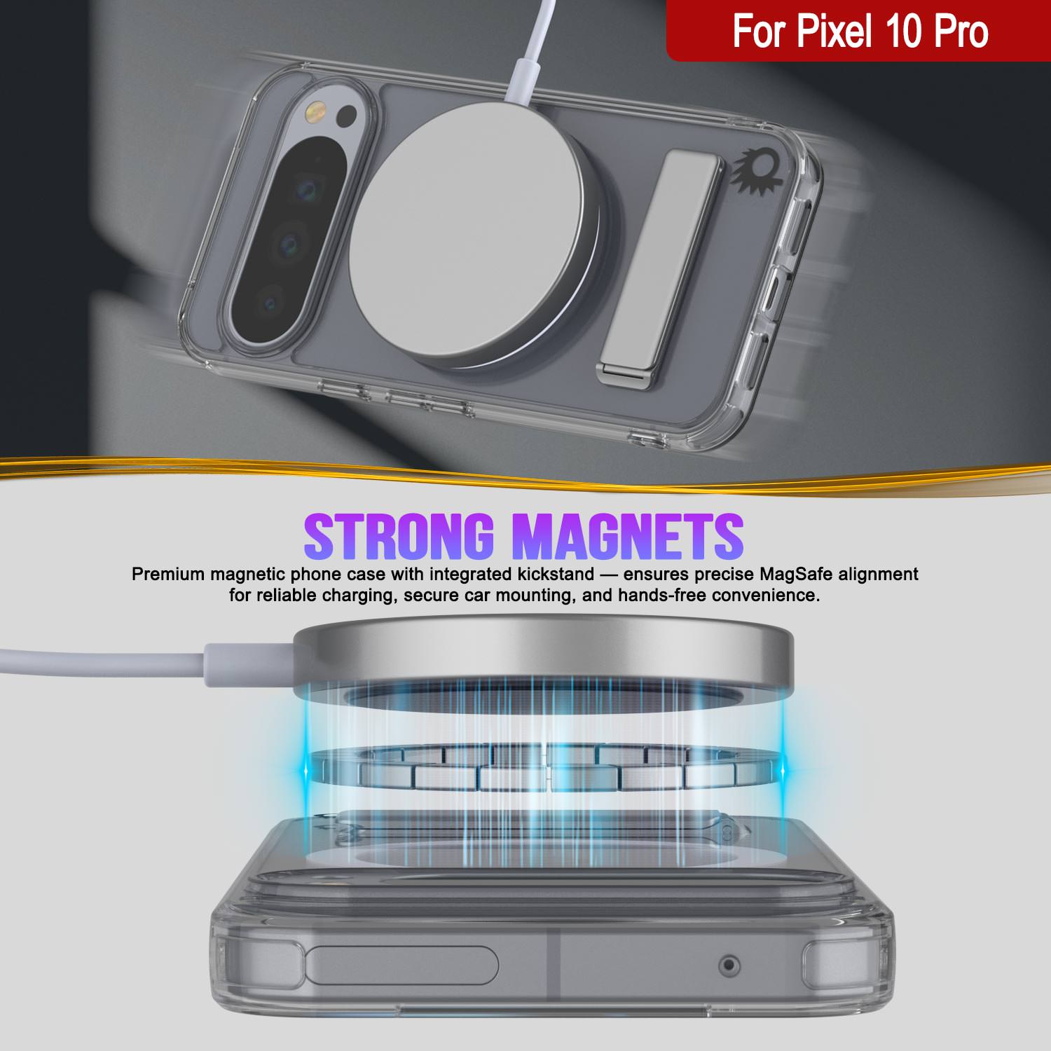 PunkCase for Google Pixel 10 Pro [Crystal Kickstand Series] Magnetic Clear Case w/Kickstand