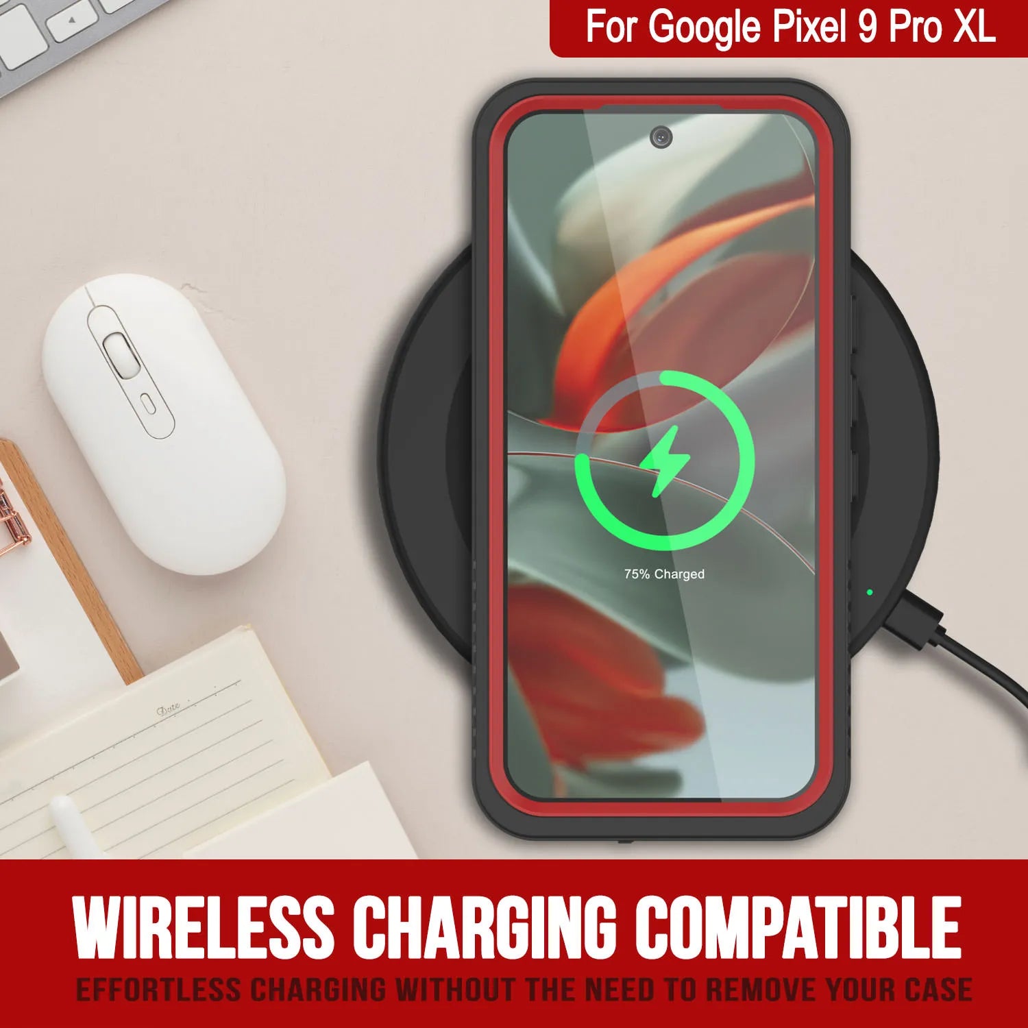 Google Pixel 9 Pro XL Waterproof Case, Punkcase [Extreme Series] Armor Cover W/ Built In Screen Protector [Red]