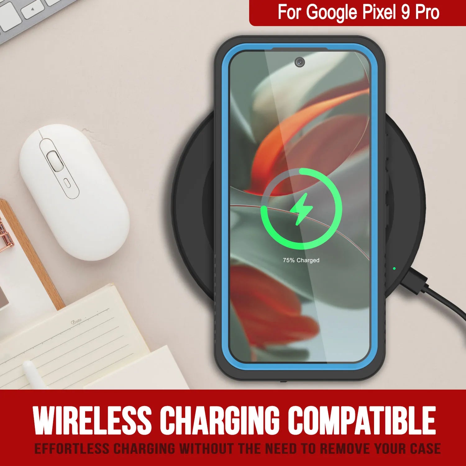 Google Pixel 9 Pro Waterproof Case, Punkcase [Extreme Series] Armor Cover W/ Built In Screen Protector [Light Blue]