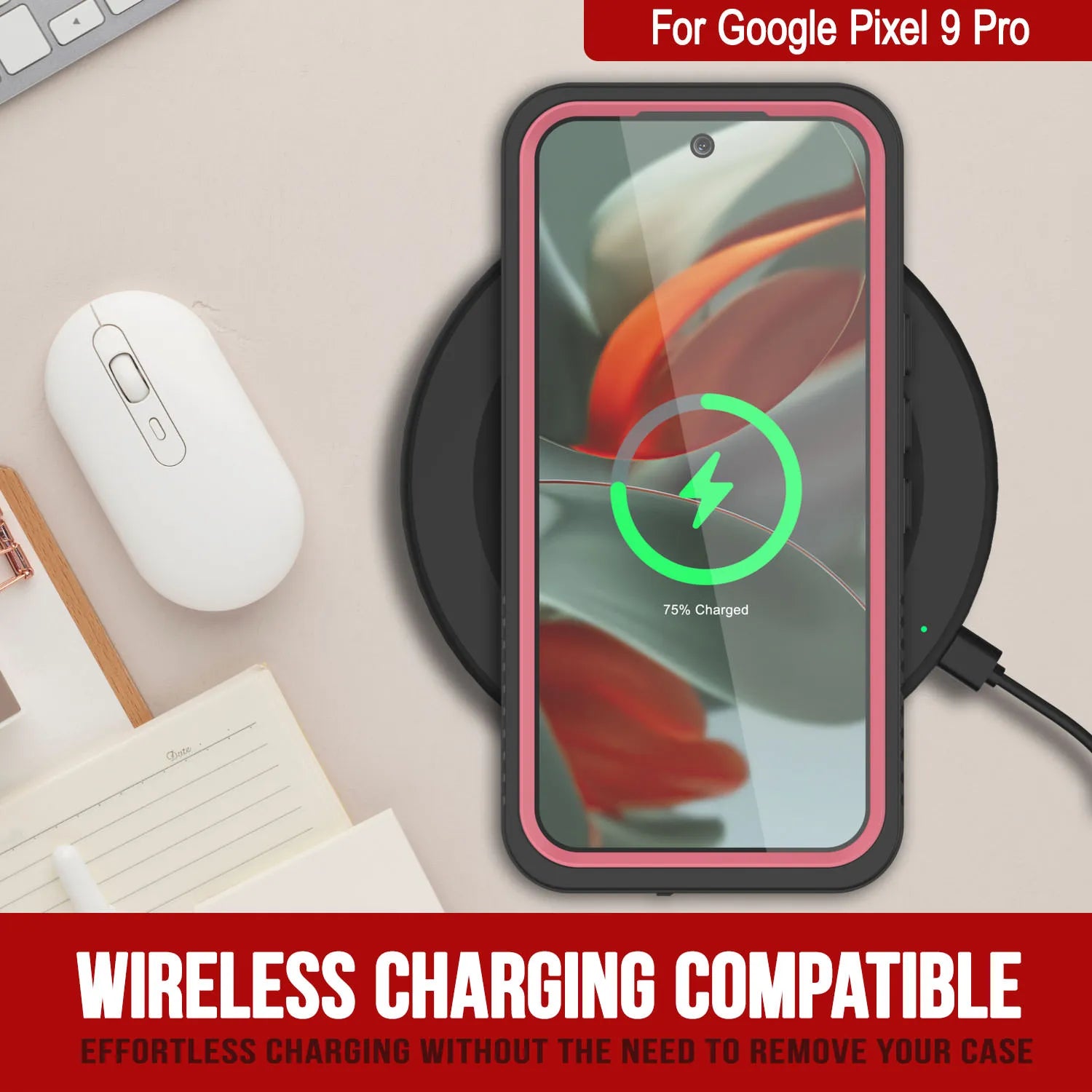 Google Pixel 9 Pro Waterproof Case, Punkcase [Extreme Series] Armor Cover W/ Built In Screen Protector [Pink]