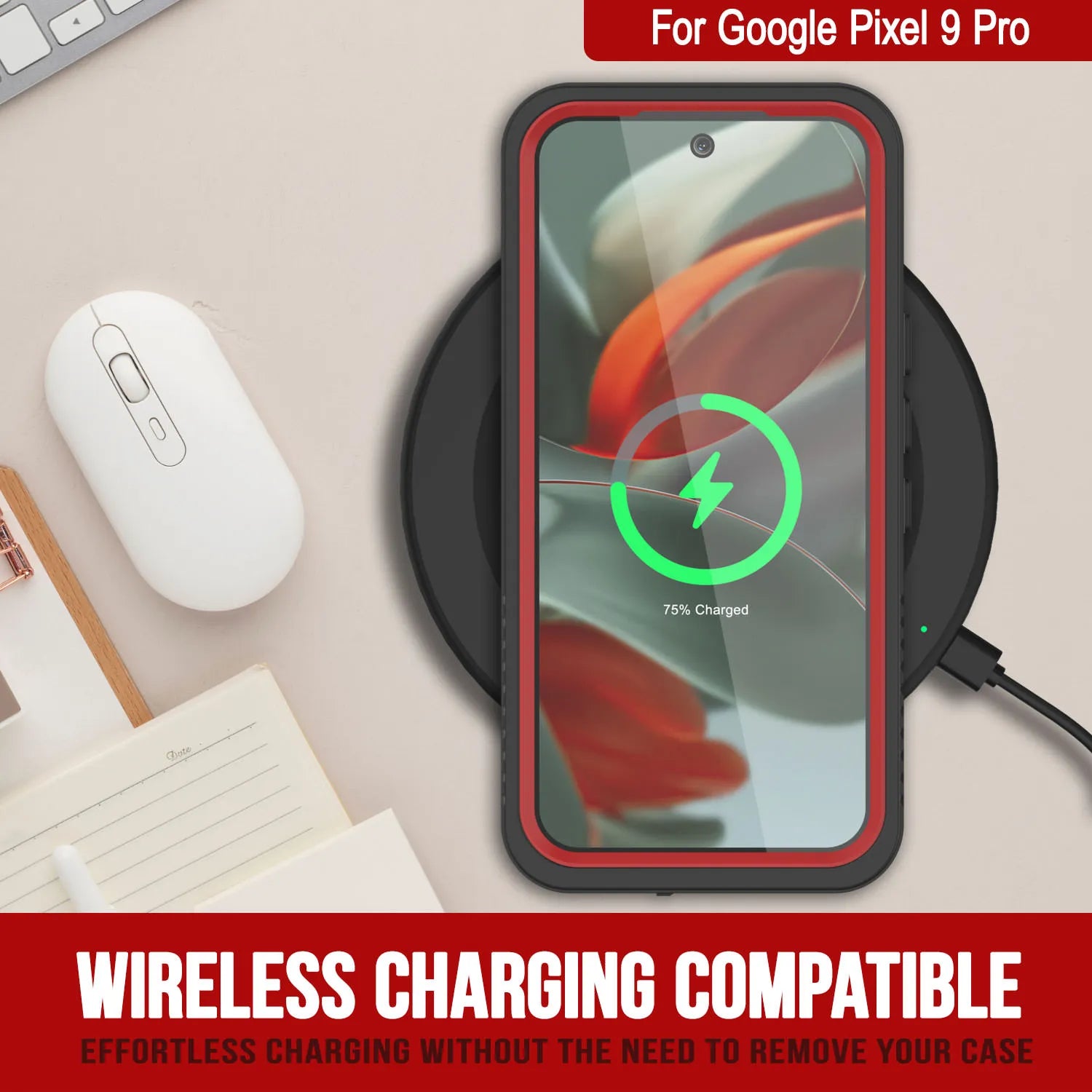 Google Pixel 9 Pro Waterproof Case, Punkcase [Extreme Series] Armor Cover W/ Built In Screen Protector [Red]