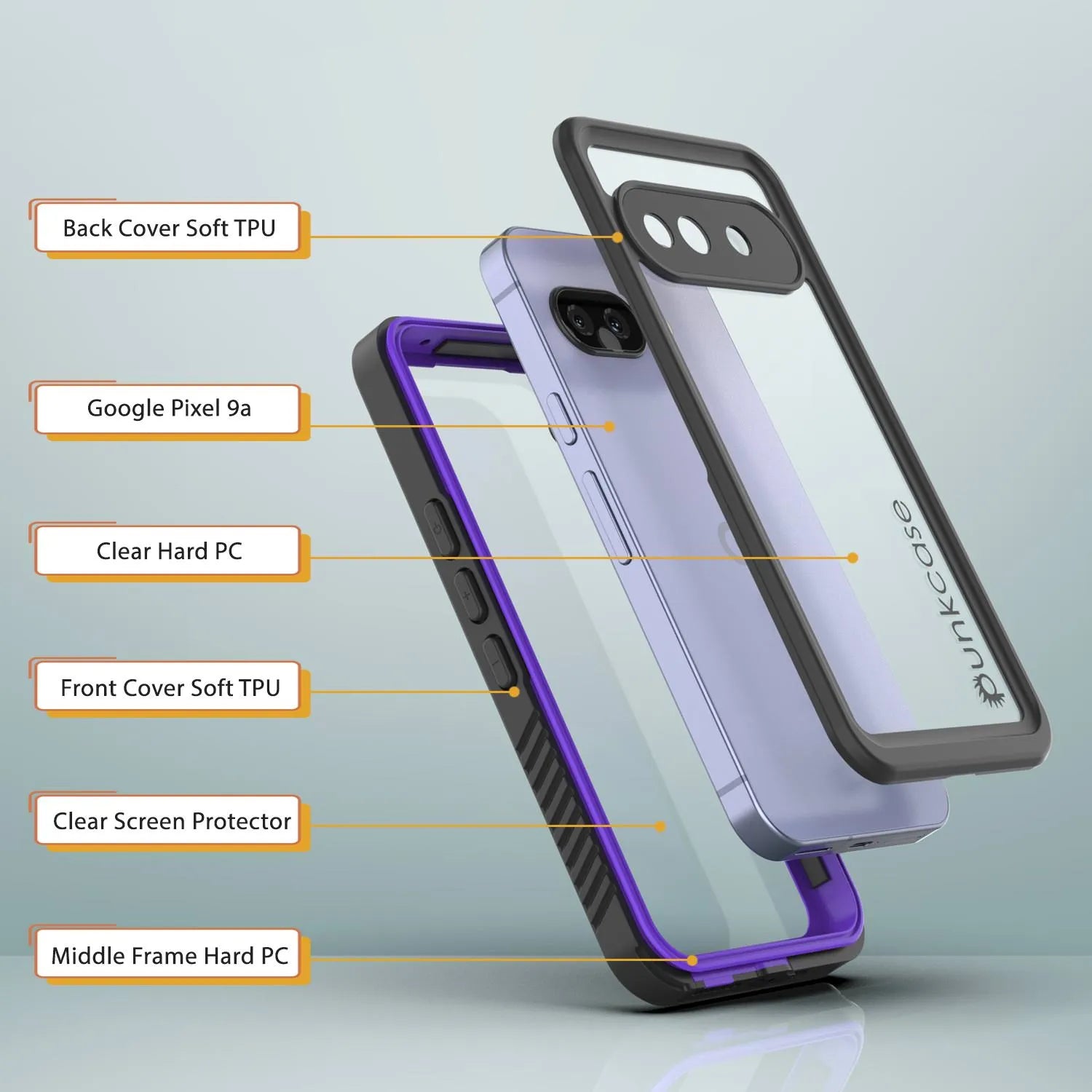 Google Pixel 9a Waterproof Case, Punkcase [Extreme Series] Armor Cover W/ Built In Screen Protector [Purple]