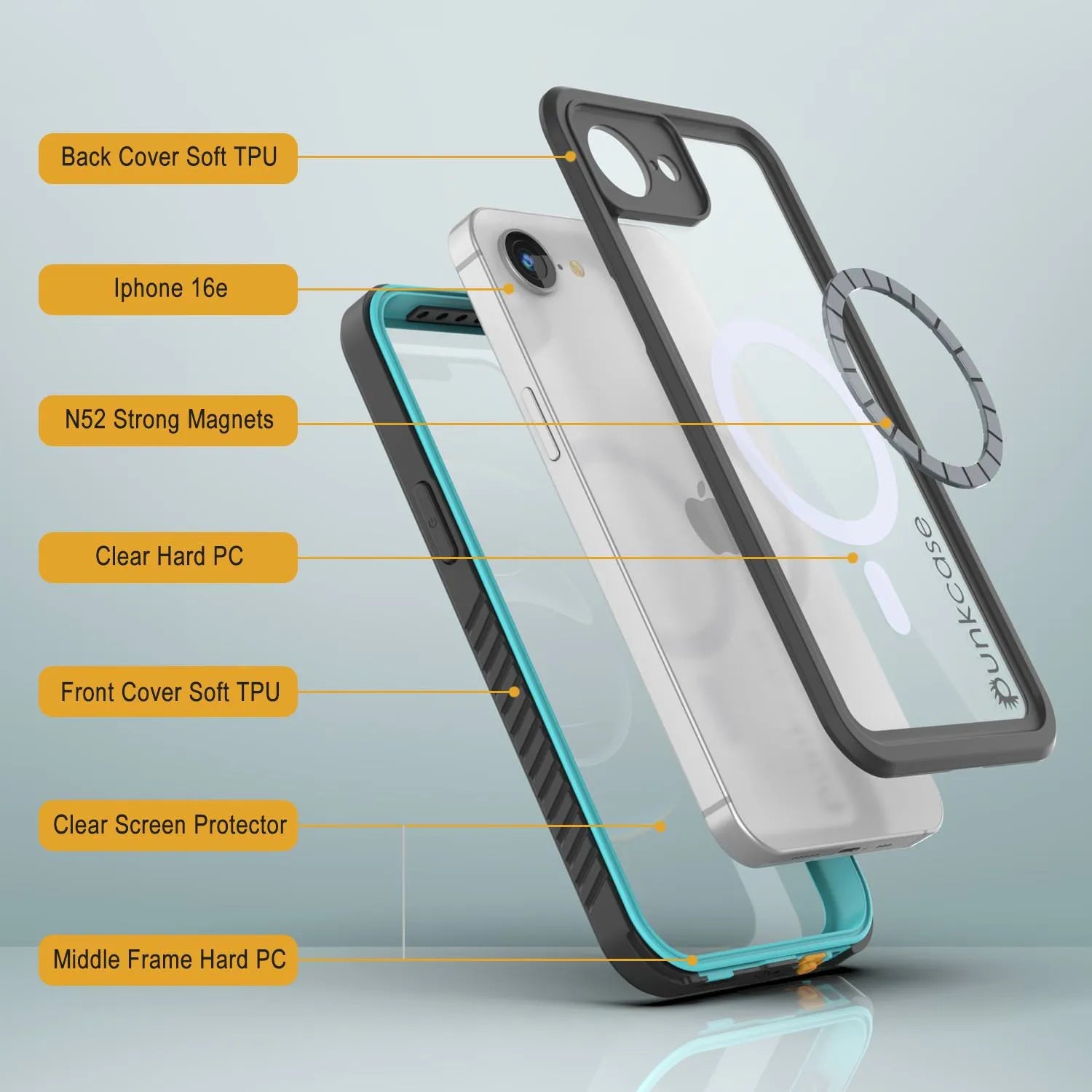 iPhone 16e  Waterproof Case, Punkcase [Extreme Mag Series] Armor Cover W/ Built In Screen Protector [Teal]