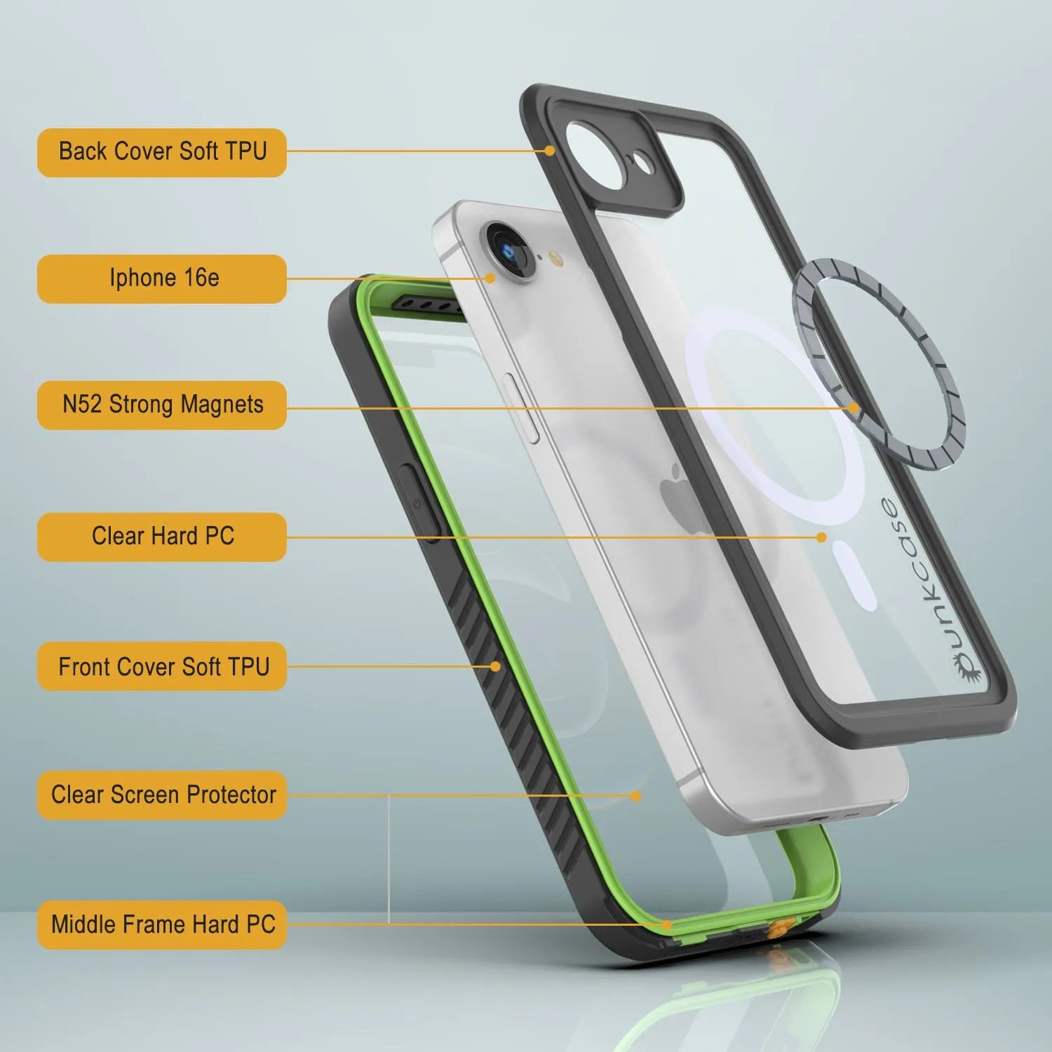 iPhone 16e  Waterproof Case, Punkcase [Extreme Mag Series] Armor Cover W/ Built In Screen Protector [Green]