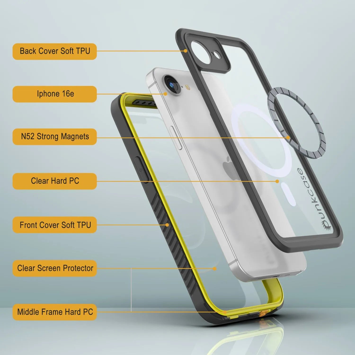 iPhone 16e  Waterproof Case, Punkcase [Extreme Mag Series] Armor Cover W/ Built In Screen Protector [Yellow]