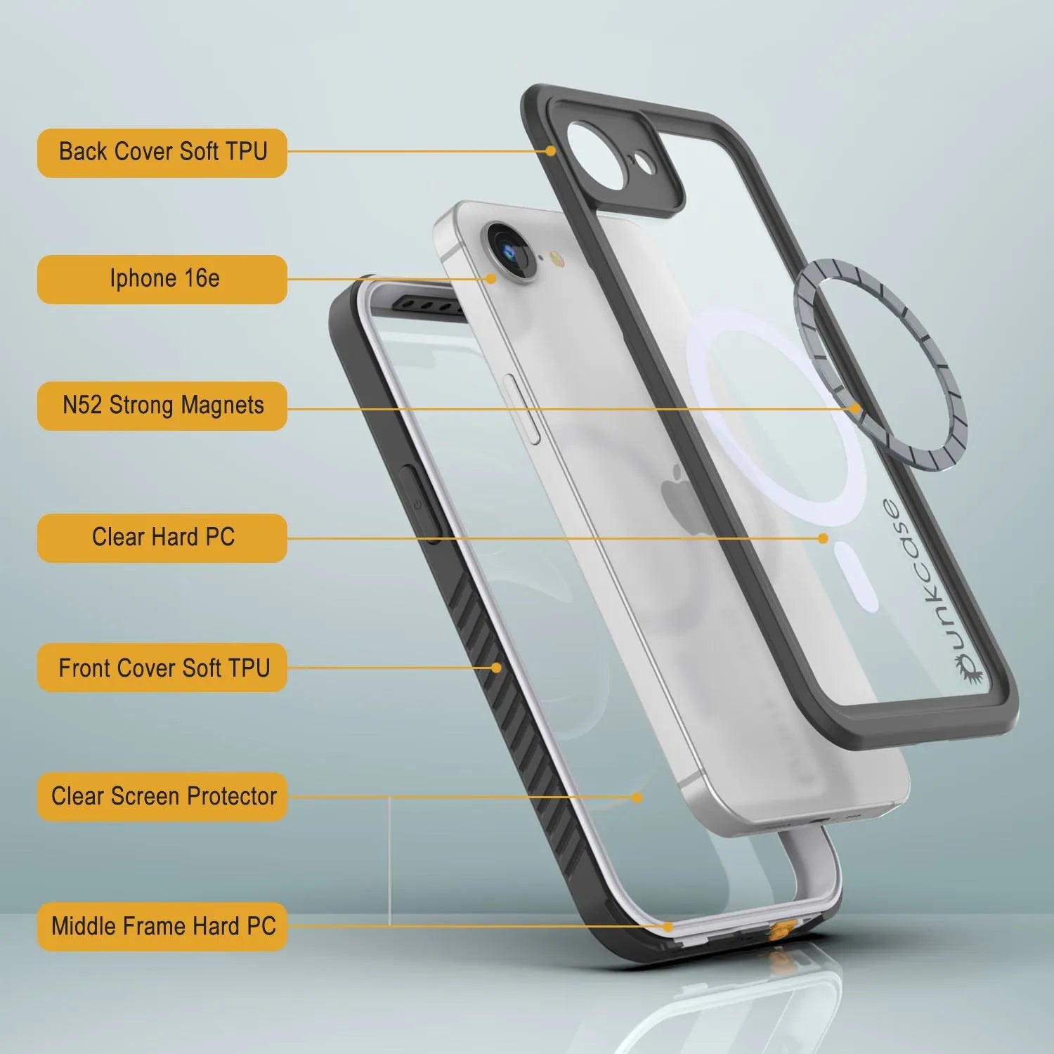 iPhone 16e  Waterproof Case, Punkcase [Extreme Mag Series] Armor Cover W/ Built In Screen Protector [White]
