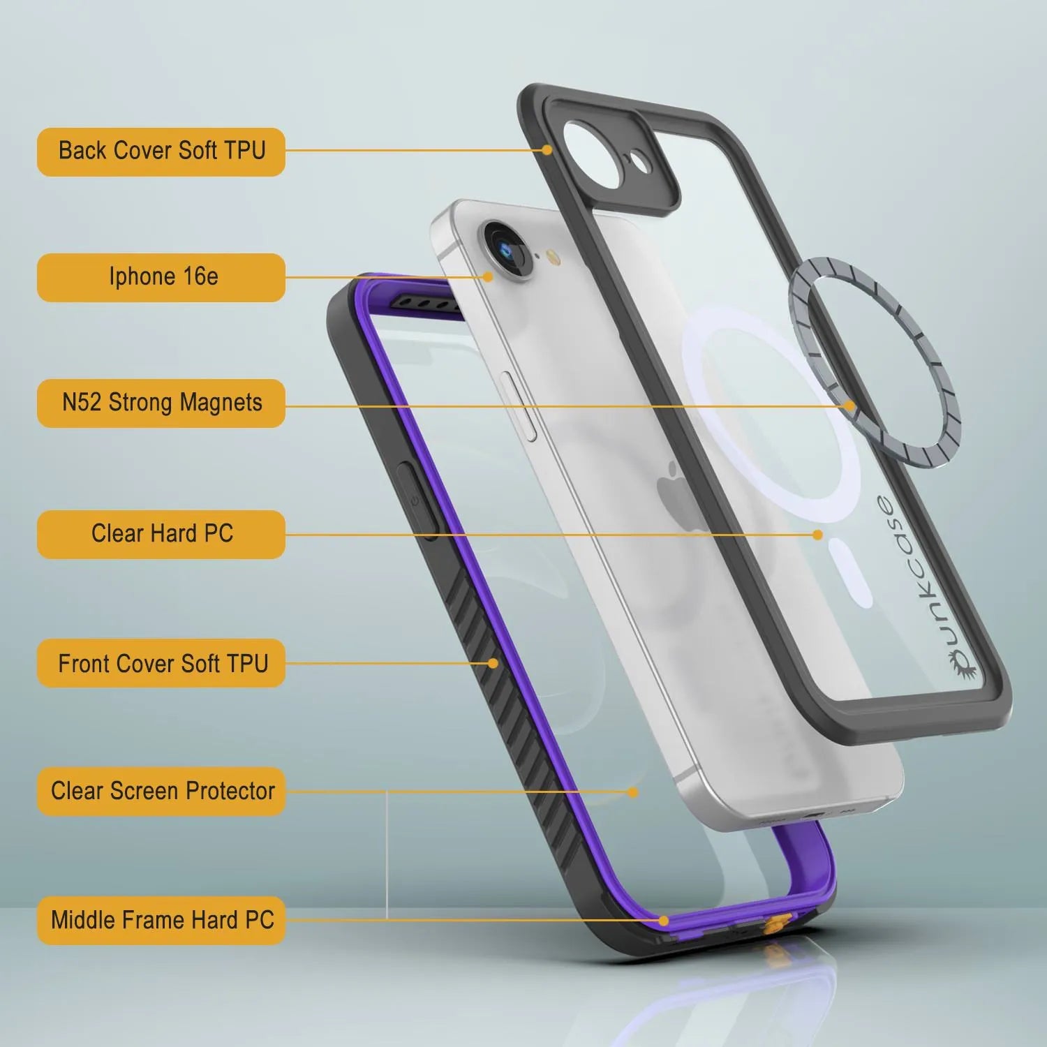 iPhone 16e  Waterproof Case, Punkcase [Extreme Mag Series] Armor Cover W/ Built In Screen Protector [Purple]