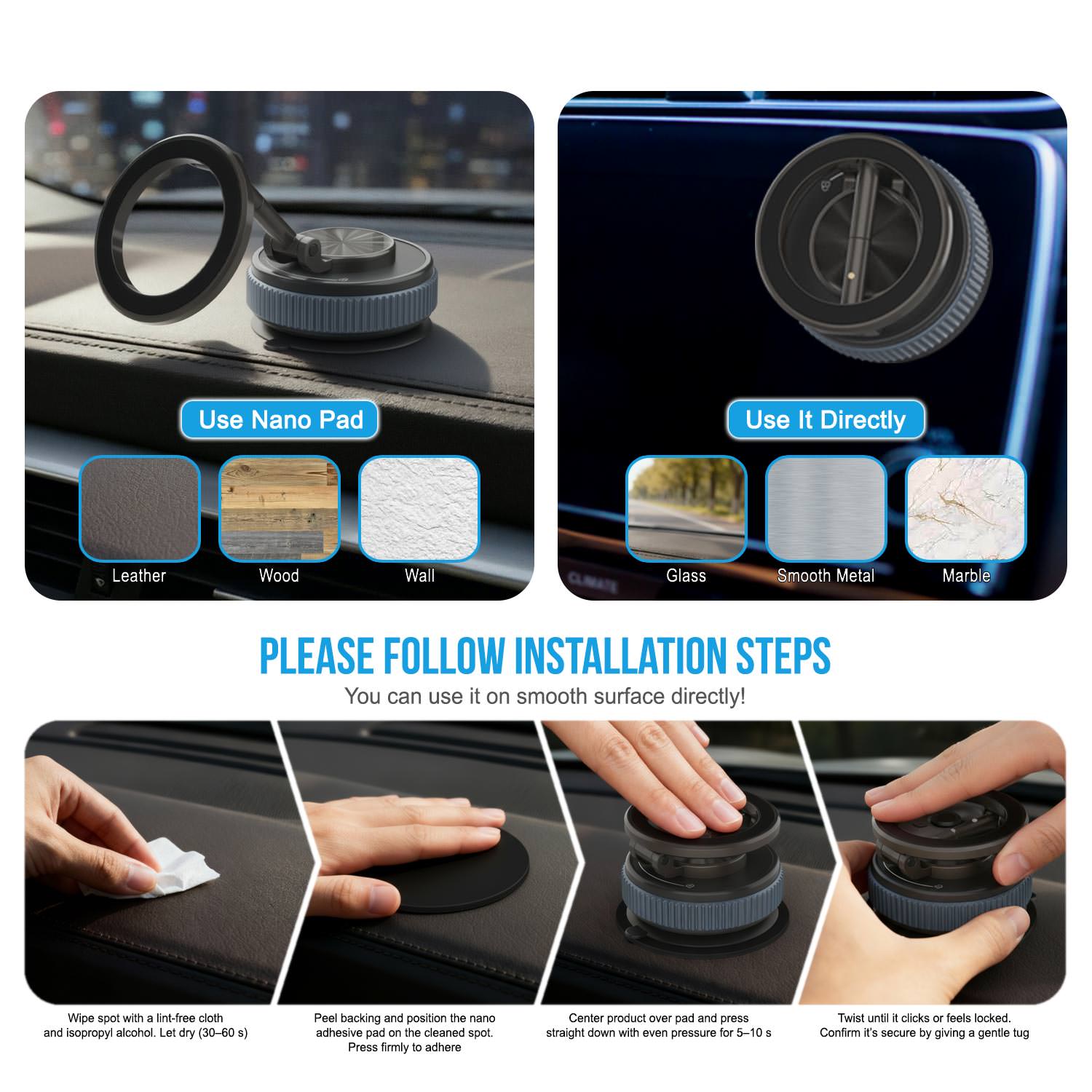 Punkcase MagnoGrip 2.0 Car Phone Holder w/ 360° Rotation [Black]