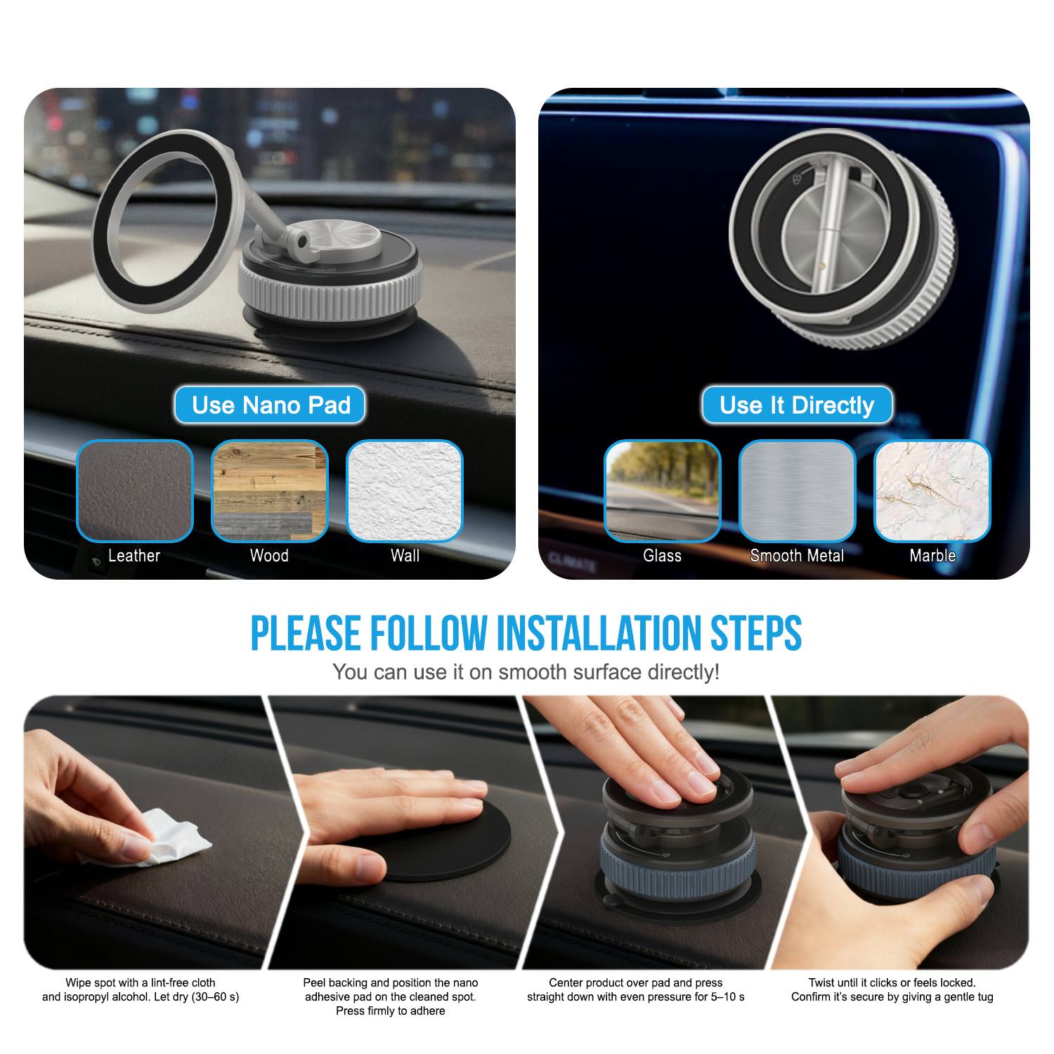 Punkcase MagnoGrip 2.0 Car Phone Holder w/ 360° Rotation [Silver]