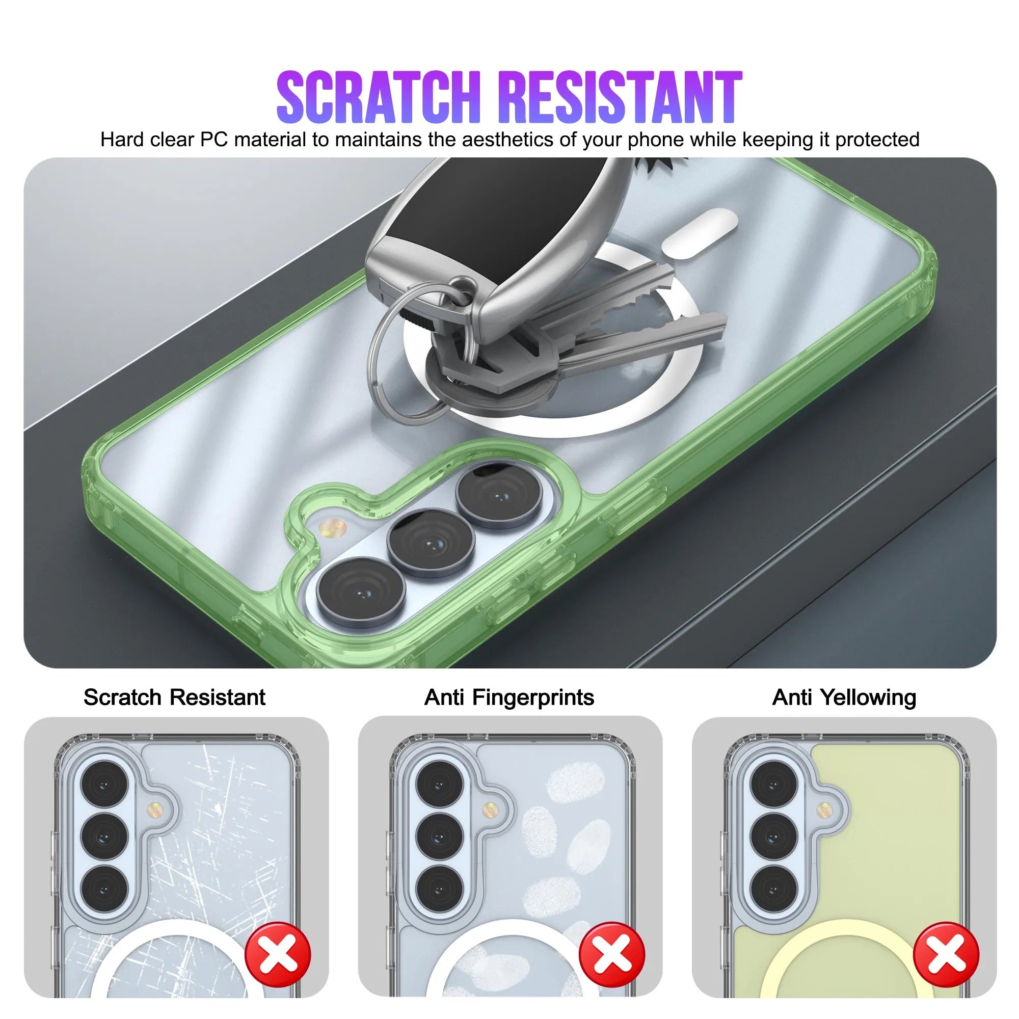 Galaxy S26 Plus Magnetic Wireless Charging Case [Clear Acrylic Series] [Non-Slip] For Galaxy S26 Plus [Green]