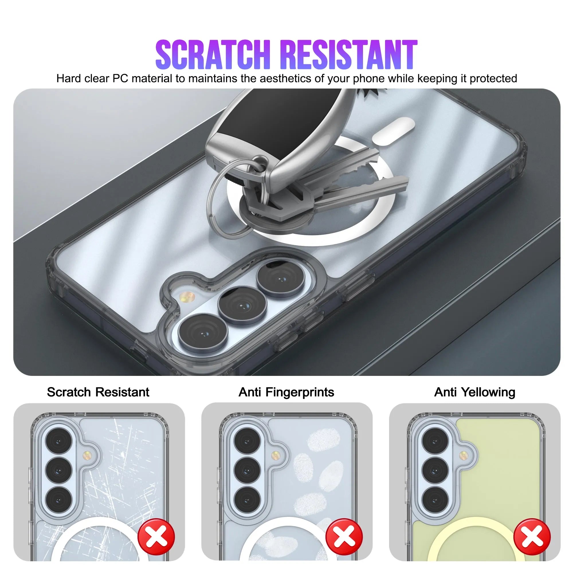 Galaxy S26 Plus Magnetic Wireless Charging Case [Clear Acrylic Series] [Non-Slip] For Galaxy S26 Plus [Transparent Black]