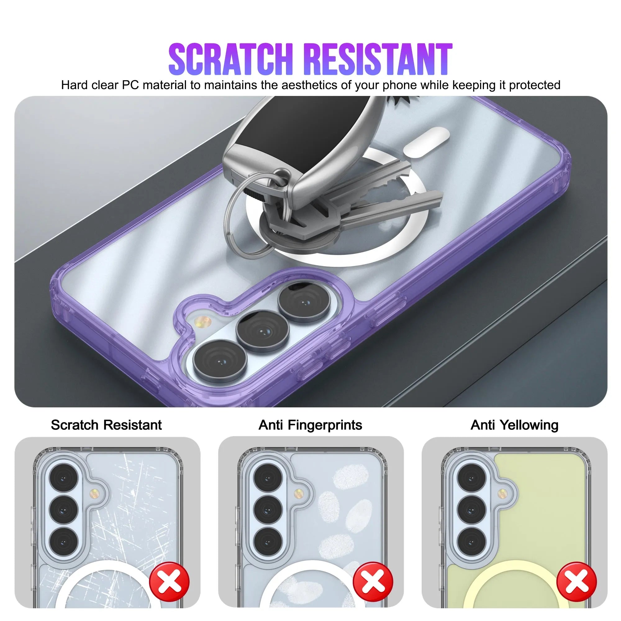 Galaxy S26 Magnetic Wireless Charging Case [Clear Acrylic Series] [Non-Slip] For Galaxy S26 [Purple]