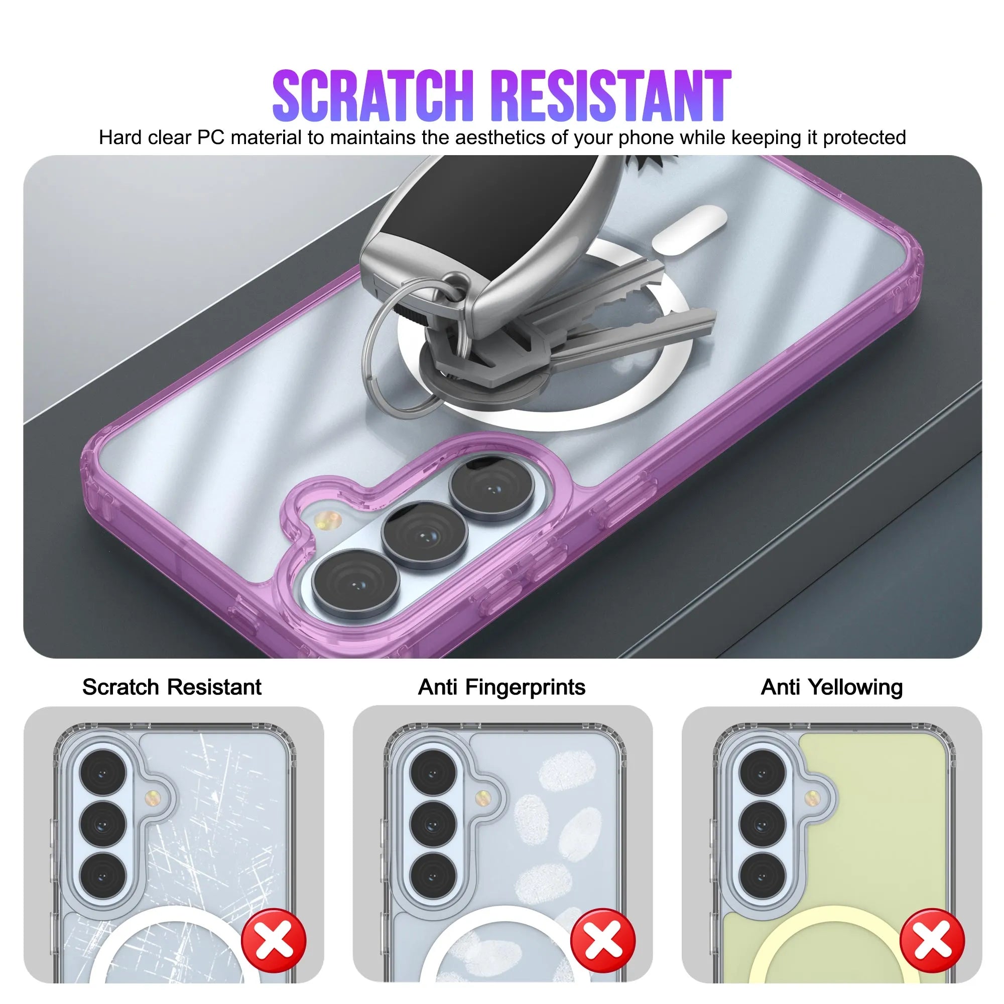Galaxy S26 Magnetic Wireless Charging Case [Clear Acrylic Series] [Non-Slip] For Galaxy S26 [Pink]