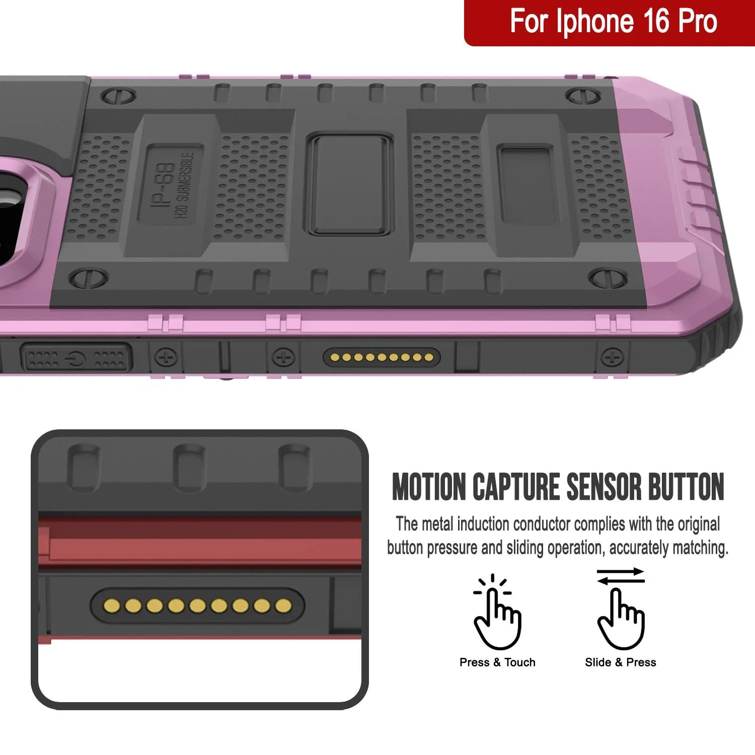 iPhone 16 Pro Metal Extreme 3.0 Series Aluminum Waterproof Case IP68 W/Buillt in Screen Protector & Kickstand [Pink]
