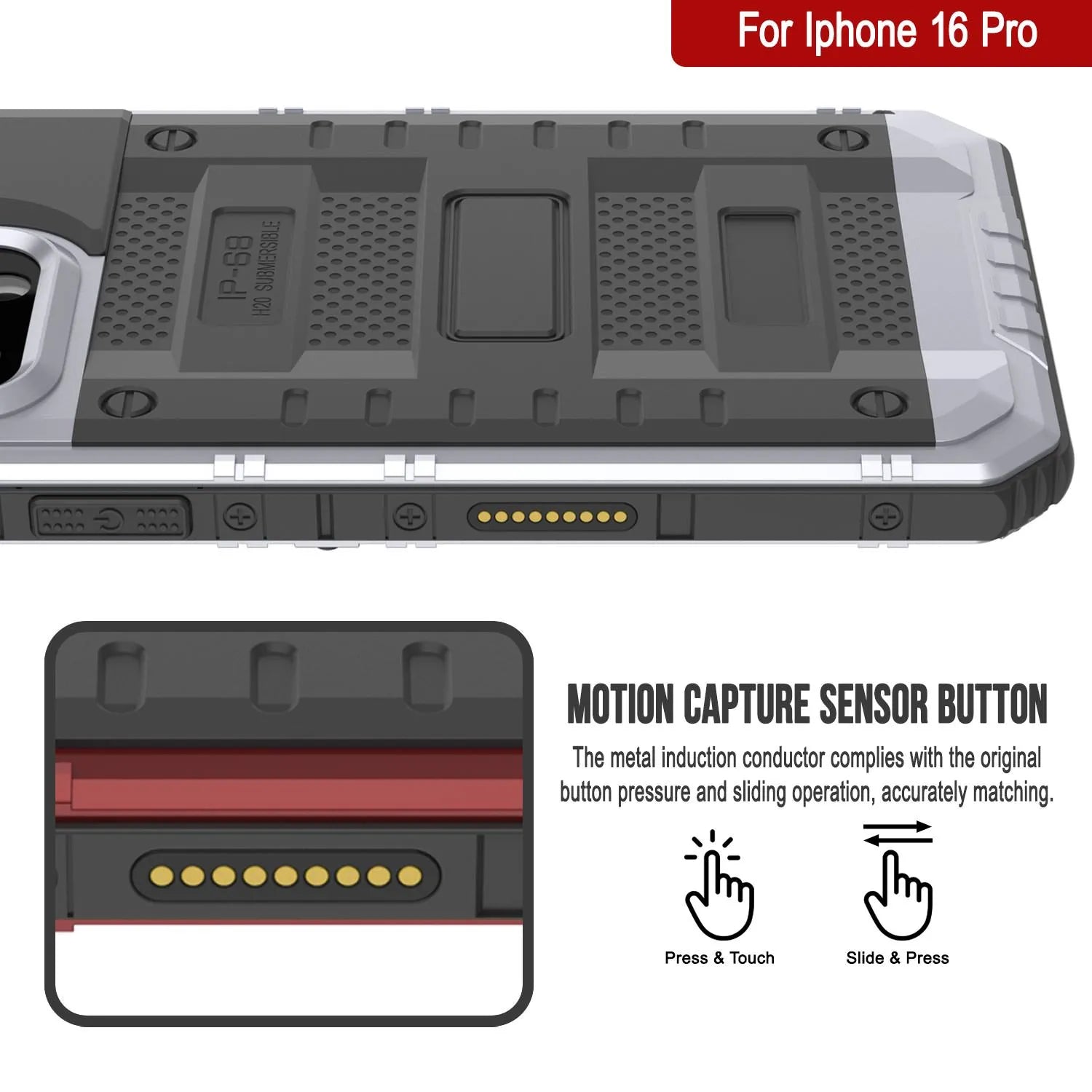 iPhone 16 Pro Metal Extreme 3.0 Series Aluminum Waterproof Case IP68 W/Buillt in Screen Protector & Kickstand [White]