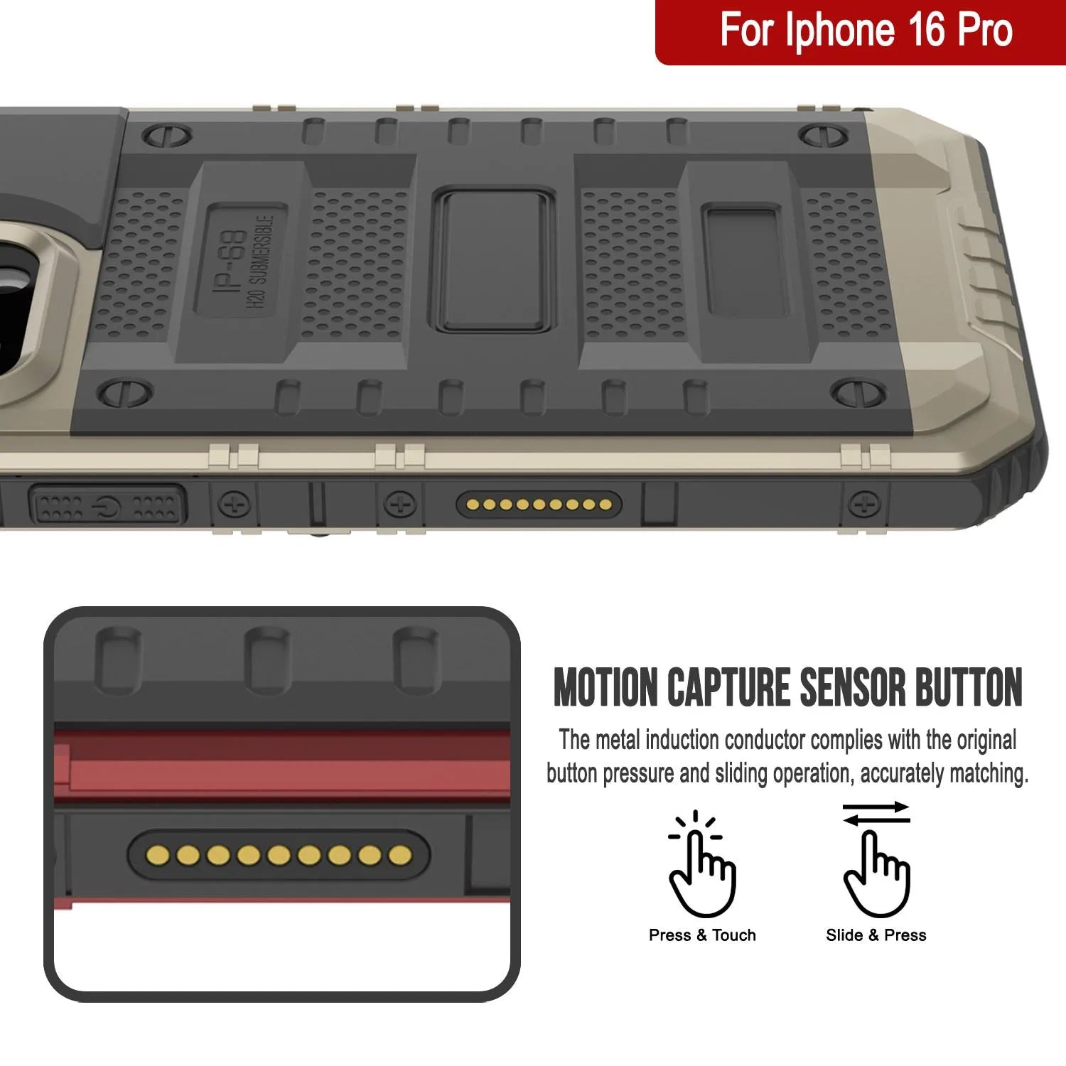 iPhone 16 Pro Metal Extreme 3.0 Series Aluminum Waterproof Case IP68 W/Buillt in Screen Protector & Kickstand [Gold]