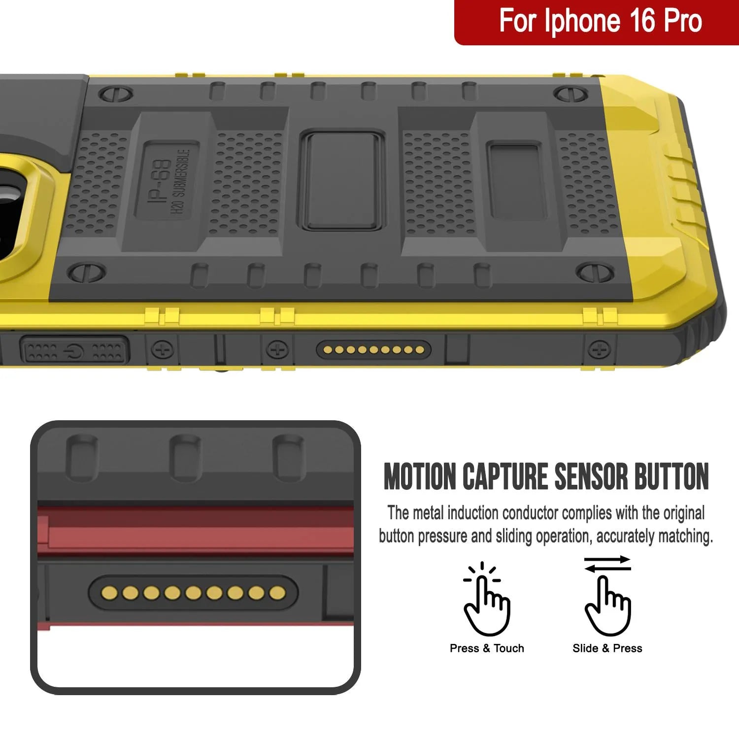 iPhone 16 Pro Metal Extreme 3.0 Series Aluminum Waterproof Case IP68 W/Buillt in Screen Protector & Kickstand [Yellow]