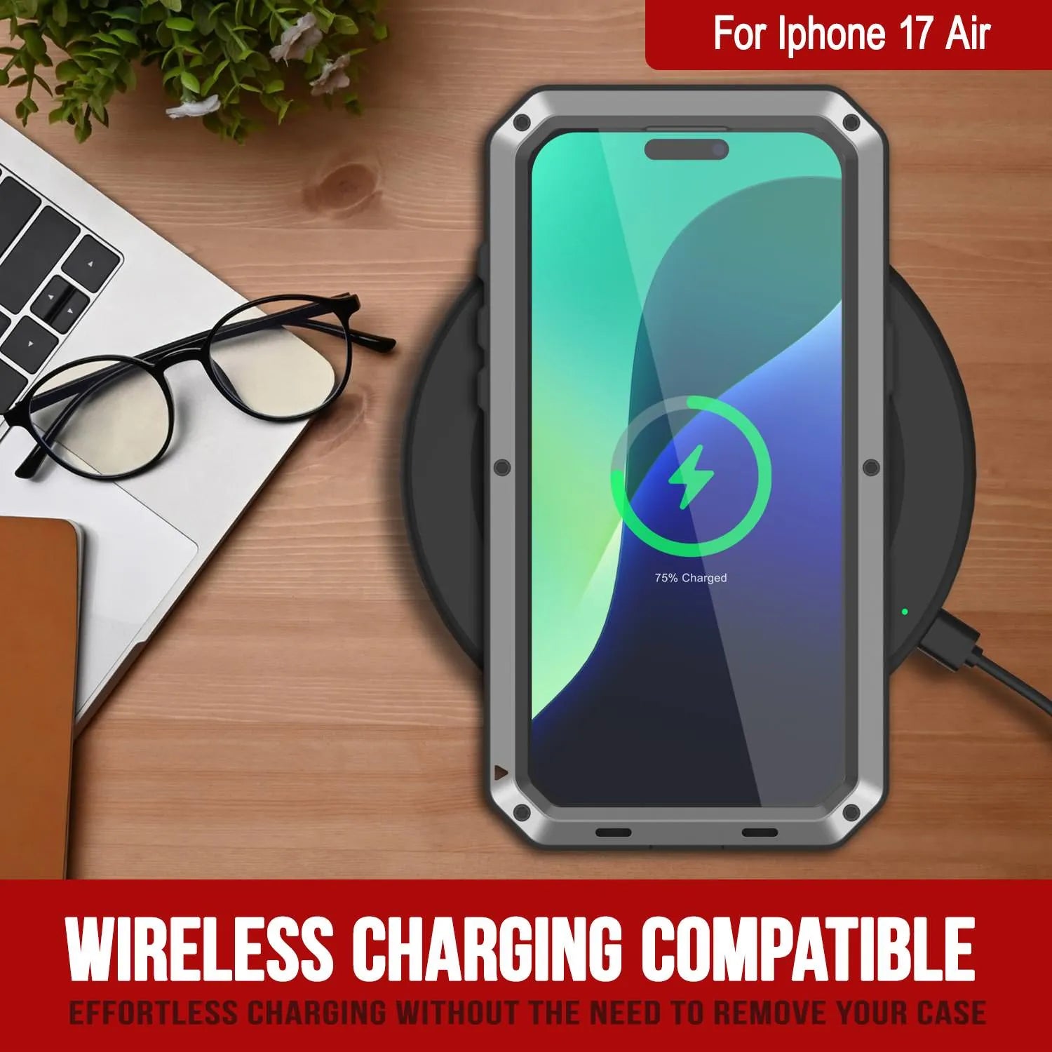 iPhone 17 Air Metal Case, Heavy Duty Military Grade Armor Cover [shock proof] Full Body Hard [Silver]