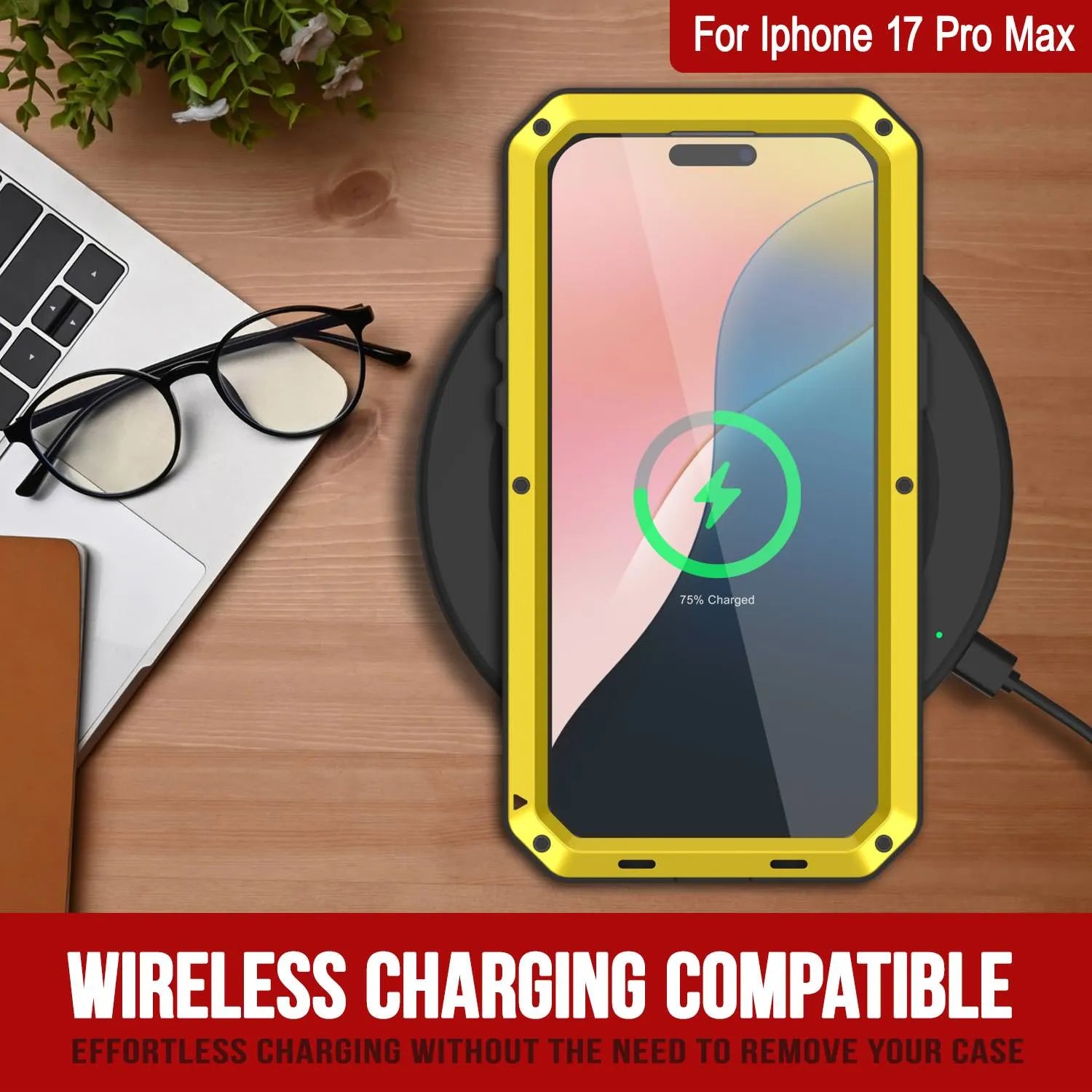 iPhone 17 Pro Max Metal Case, Heavy Duty Military Grade Armor Cover [shock proof] Full Body Hard [Yellow]