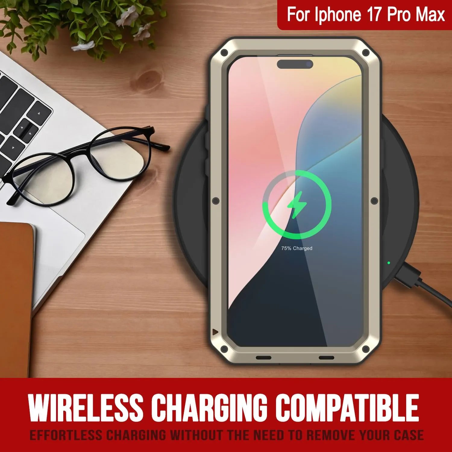 iPhone 17 Pro Max Metal Case, Heavy Duty Military Grade Armor Cover [shock proof] Full Body Hard [Gold]