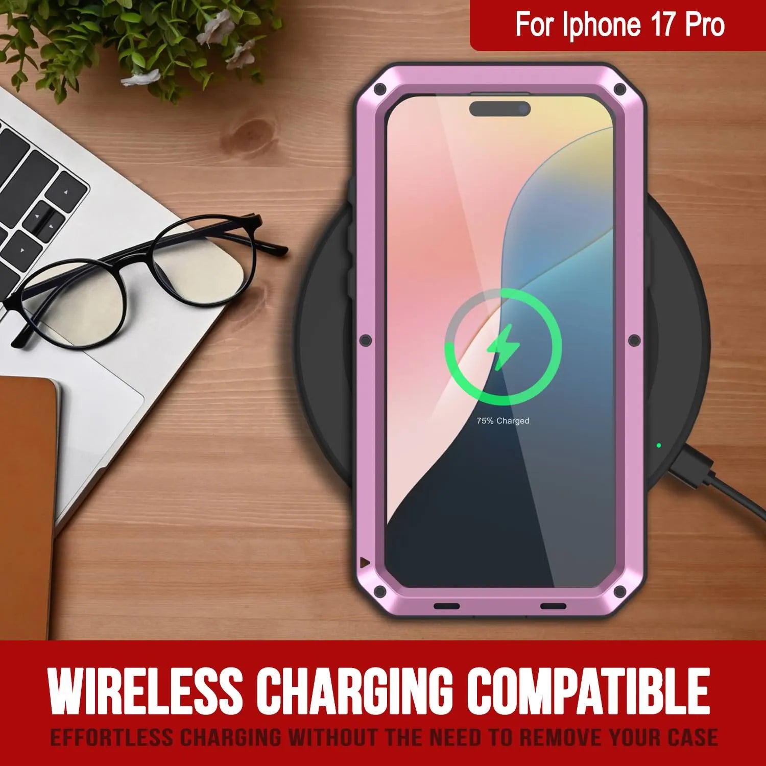 iPhone 17 Pro Metal Case, Heavy Duty Military Grade Armor Cover [shock proof] Full Body Hard [Pink]