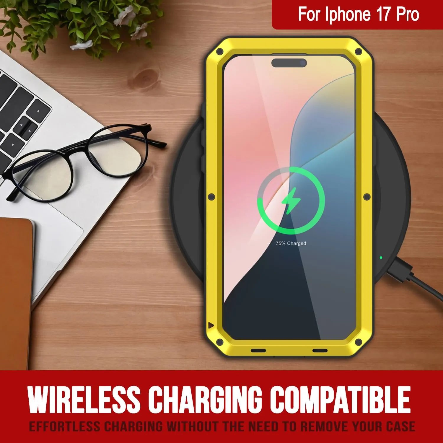 iPhone 17 Pro Metal Case, Heavy Duty Military Grade Armor Cover [shock proof] Full Body Hard [Yellow]