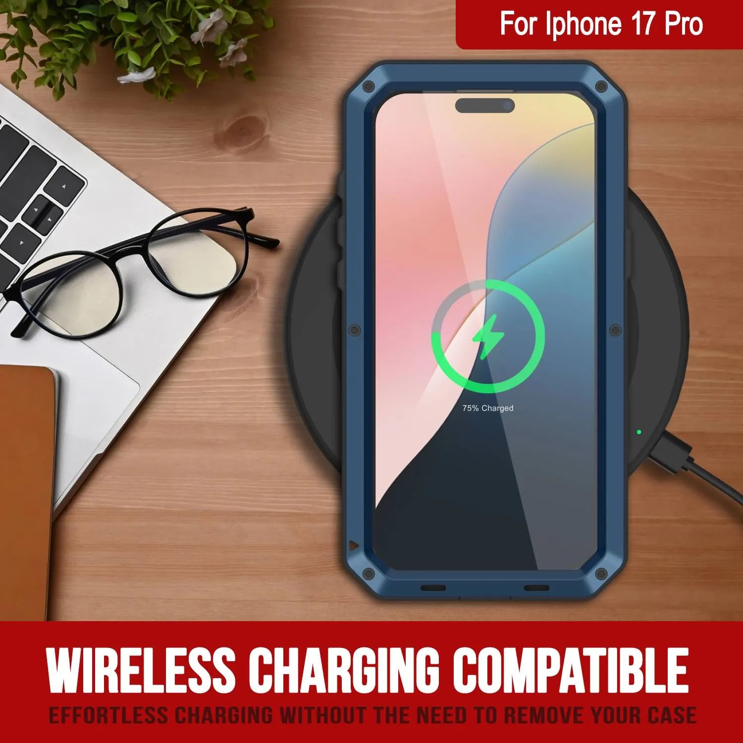 iPhone 17 Pro Metal Case, Heavy Duty Military Grade Armor Cover [shock proof] Full Body Hard [Blue]