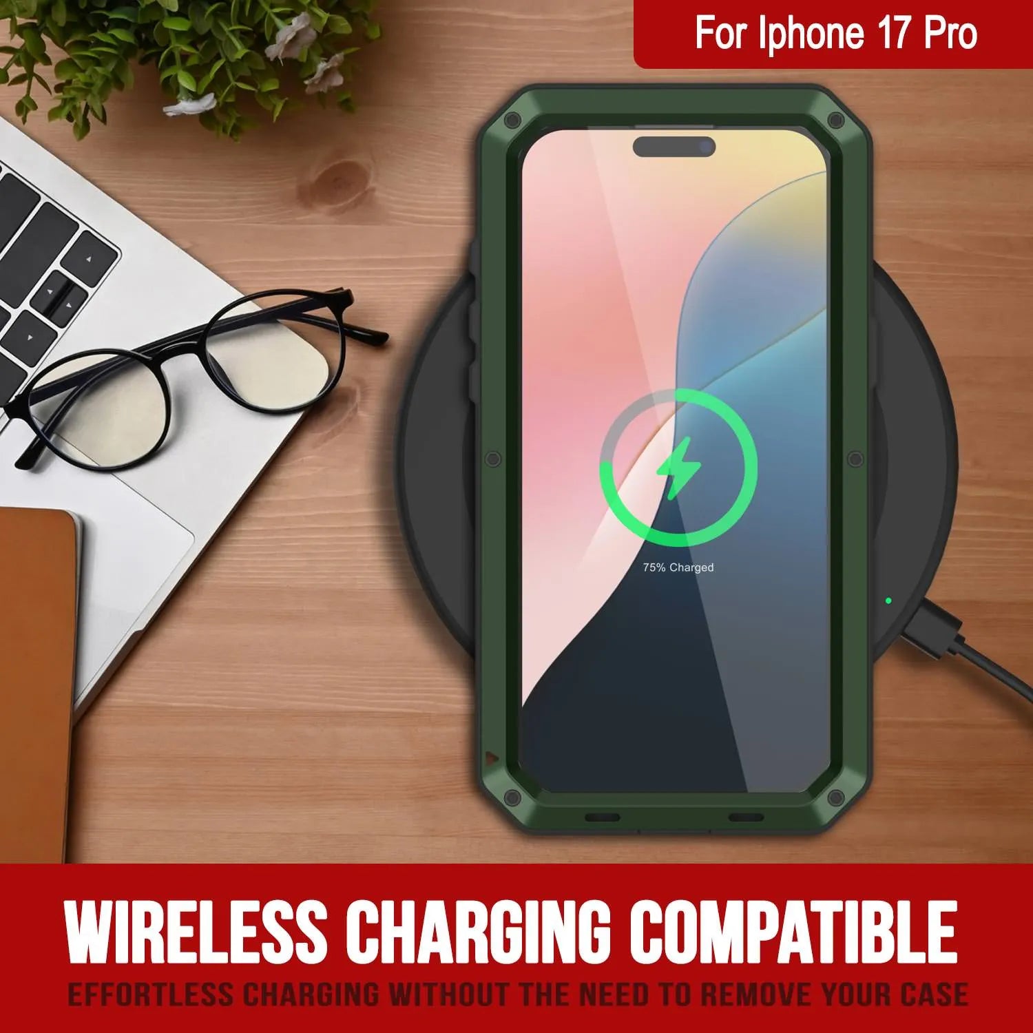 iPhone 17 Pro Metal Case, Heavy Duty Military Grade Armor Cover [shock proof] Full Body Hard [Dark Green]