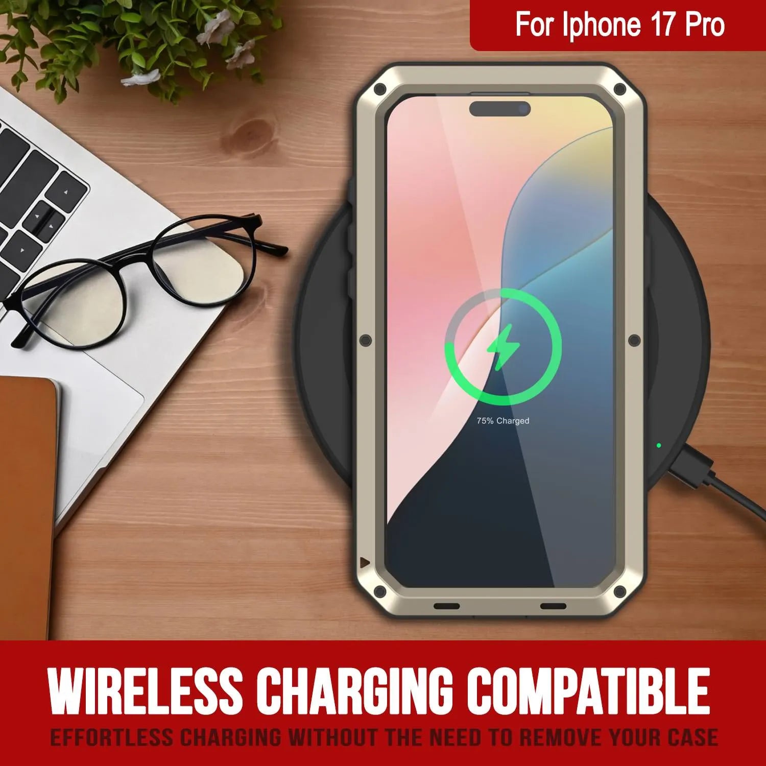 iPhone 17 Pro Metal Case, Heavy Duty Military Grade Armor Cover [shock proof] Full Body Hard [Gold]