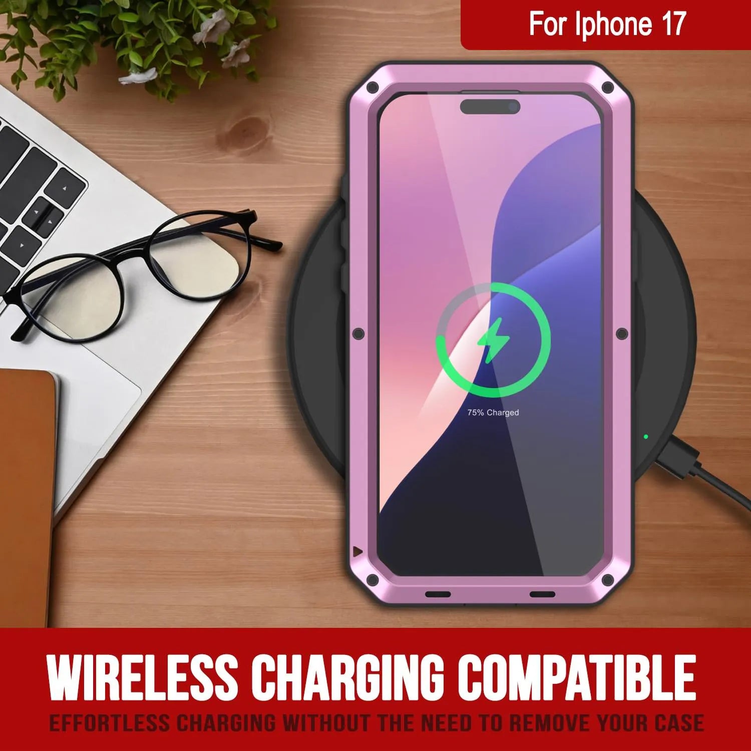 iPhone 17 Metal Case, Heavy Duty Military Grade Armor Cover [shock proof] Full Body Hard [Pink]