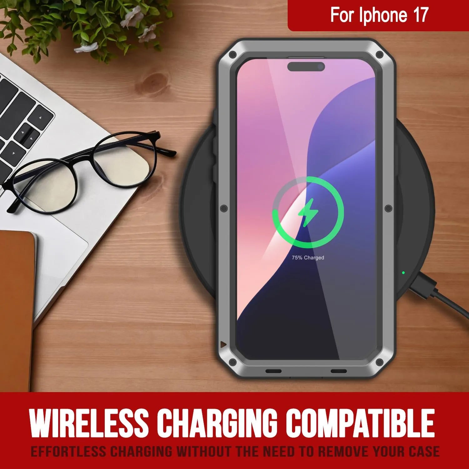 iPhone 17 Metal Case, Heavy Duty Military Grade Armor Cover [shock proof] Full Body Hard [Silver]