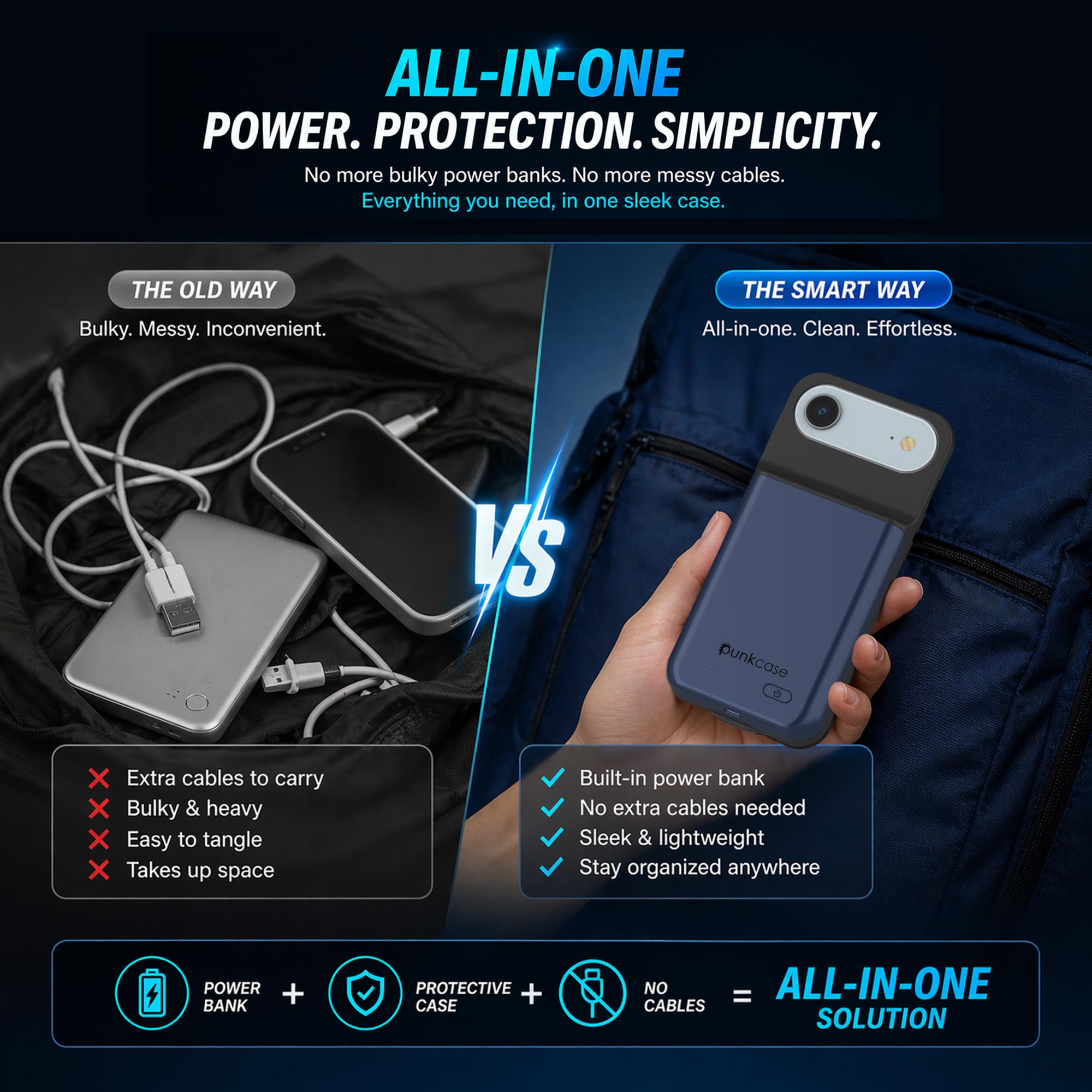 iPhone 17 Air Battery Case, PunkJuice 6000mah Fast Charging Case [Navy Blue]