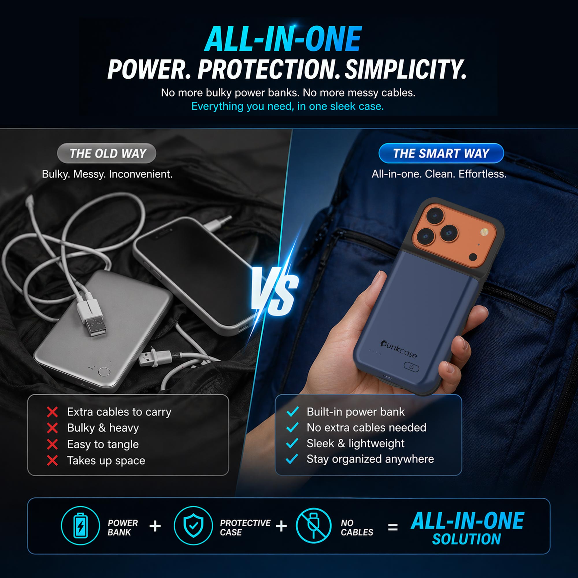iPhone 17 Pro Battery Case, PunkJuice 5000mAH Fast Charging Case [Navy Blue]