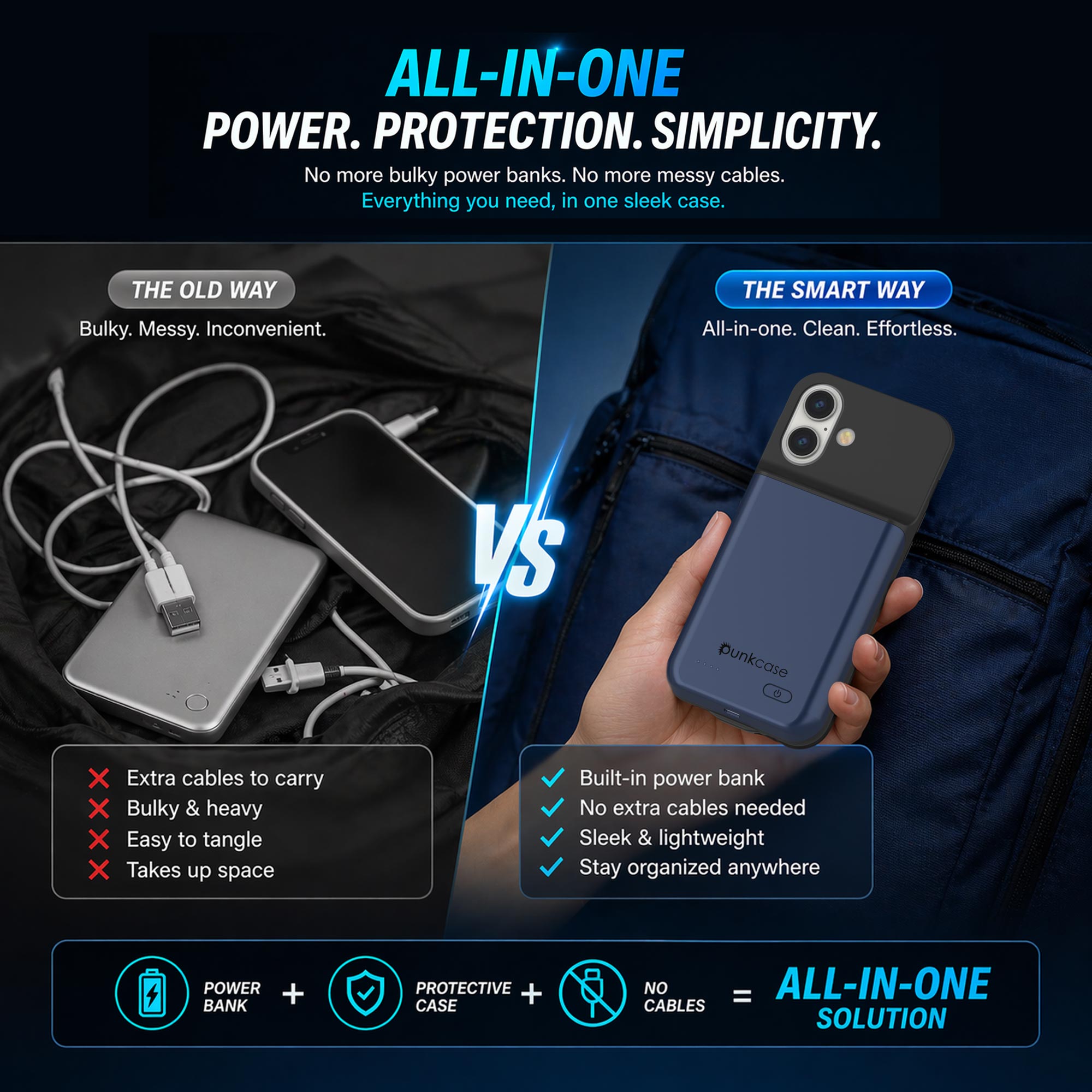 iPhone 17 Battery Case, PunkJuice 5000mAH Fast Charging Case [Navy Blue]
