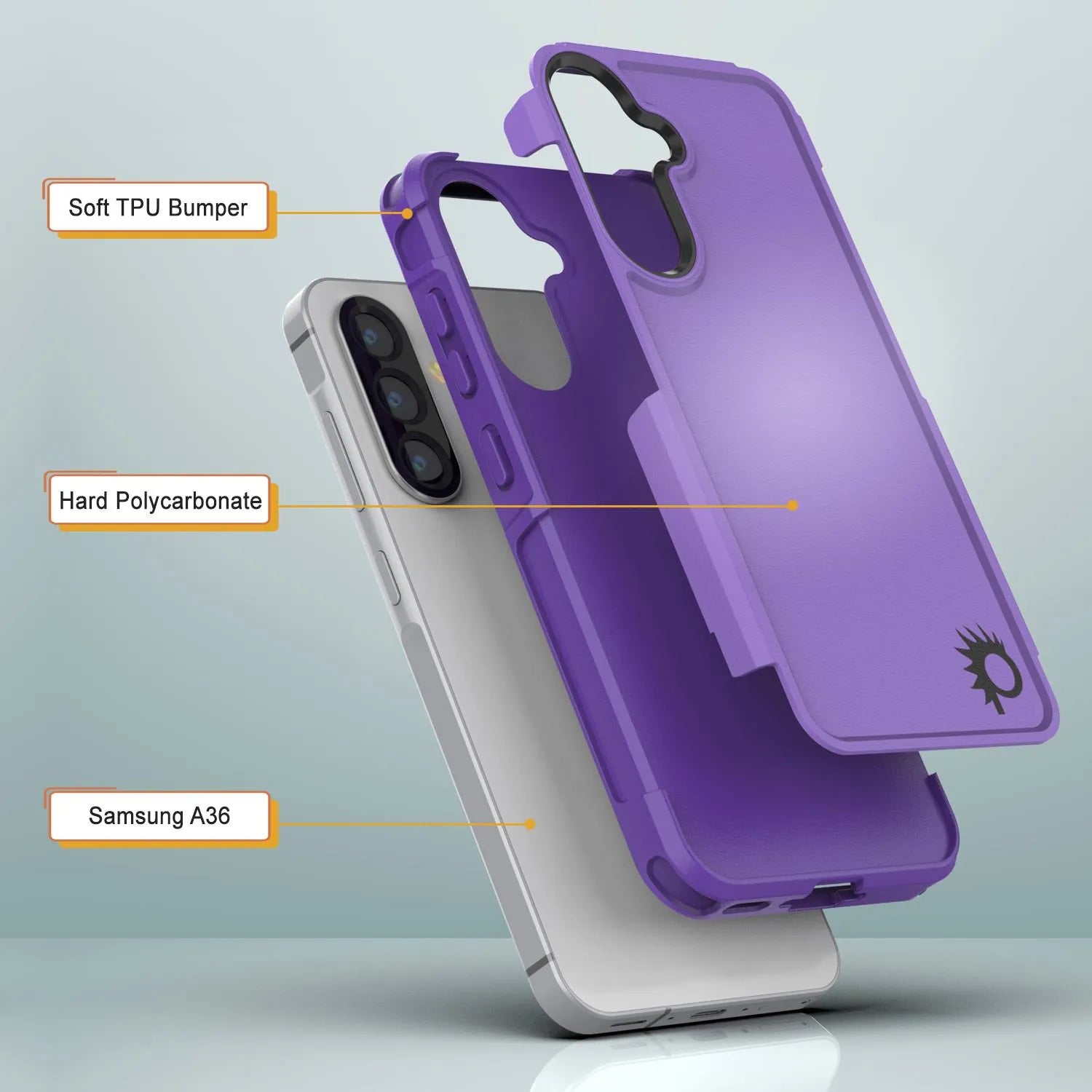 PunkCase Galaxy A36 Case, [Spartan 2.0 Series] Clear Rugged Heavy Duty Cover [Purple]
