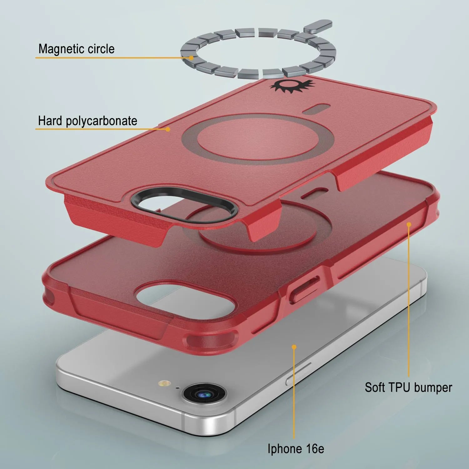 PunkCase iPhone 16e Case, [Spartan 2.0 Series] Clear Rugged Heavy Duty Cover W/Built in Screen Protector [red]