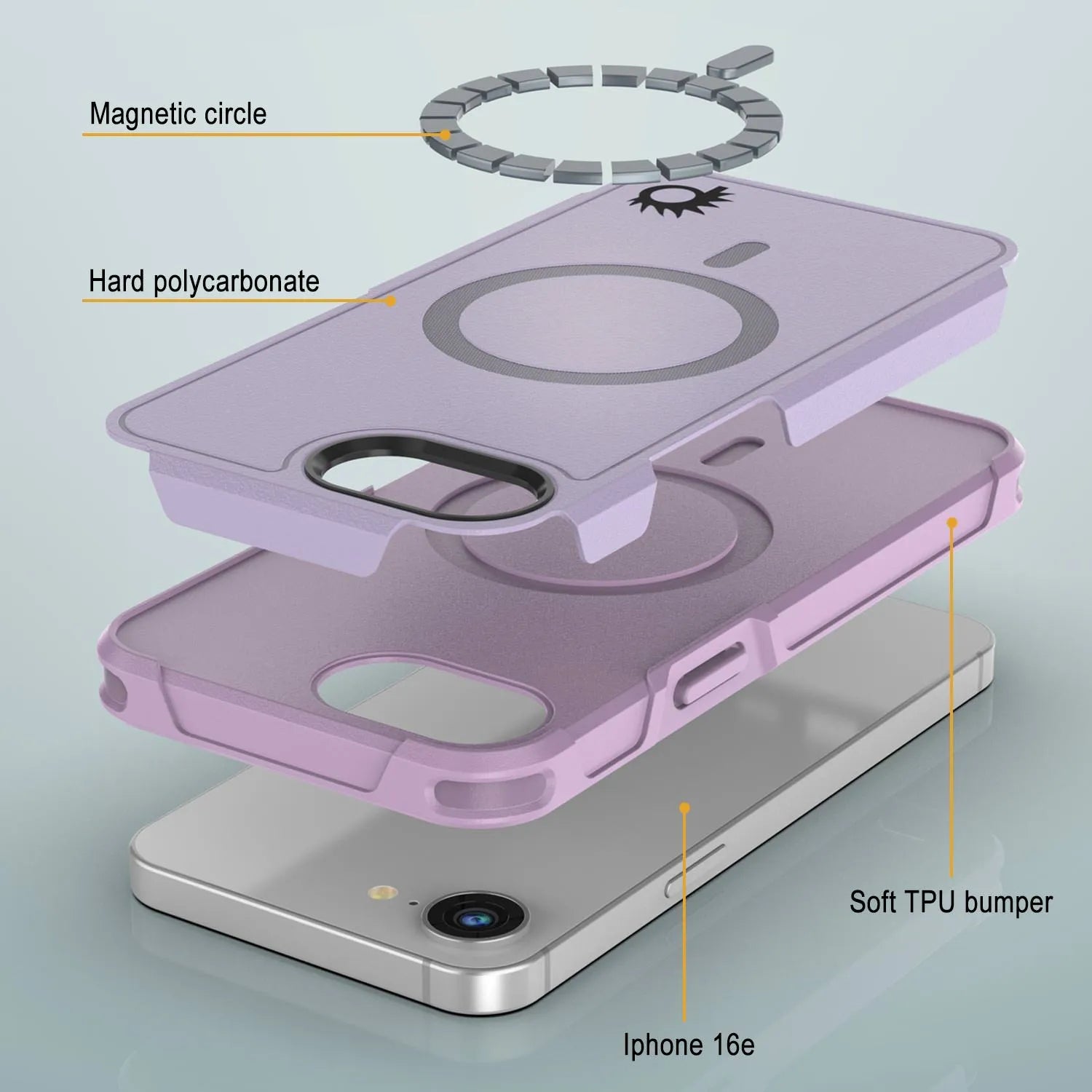 PunkCase iPhone 16e Case, [Spartan 2.0 Series] Clear Rugged Heavy Duty Cover W/Built in Screen Protector [lilac]