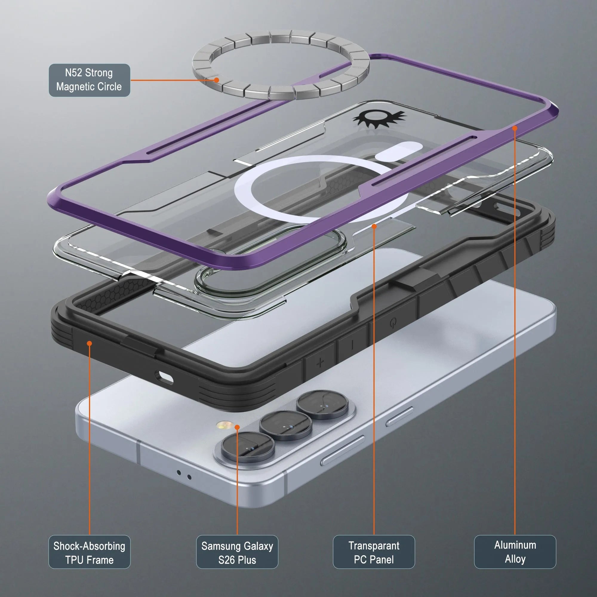 Punkcase S26+ Plus Armor Stealth Case Protective Military Grade Multilayer Cover [Purple]