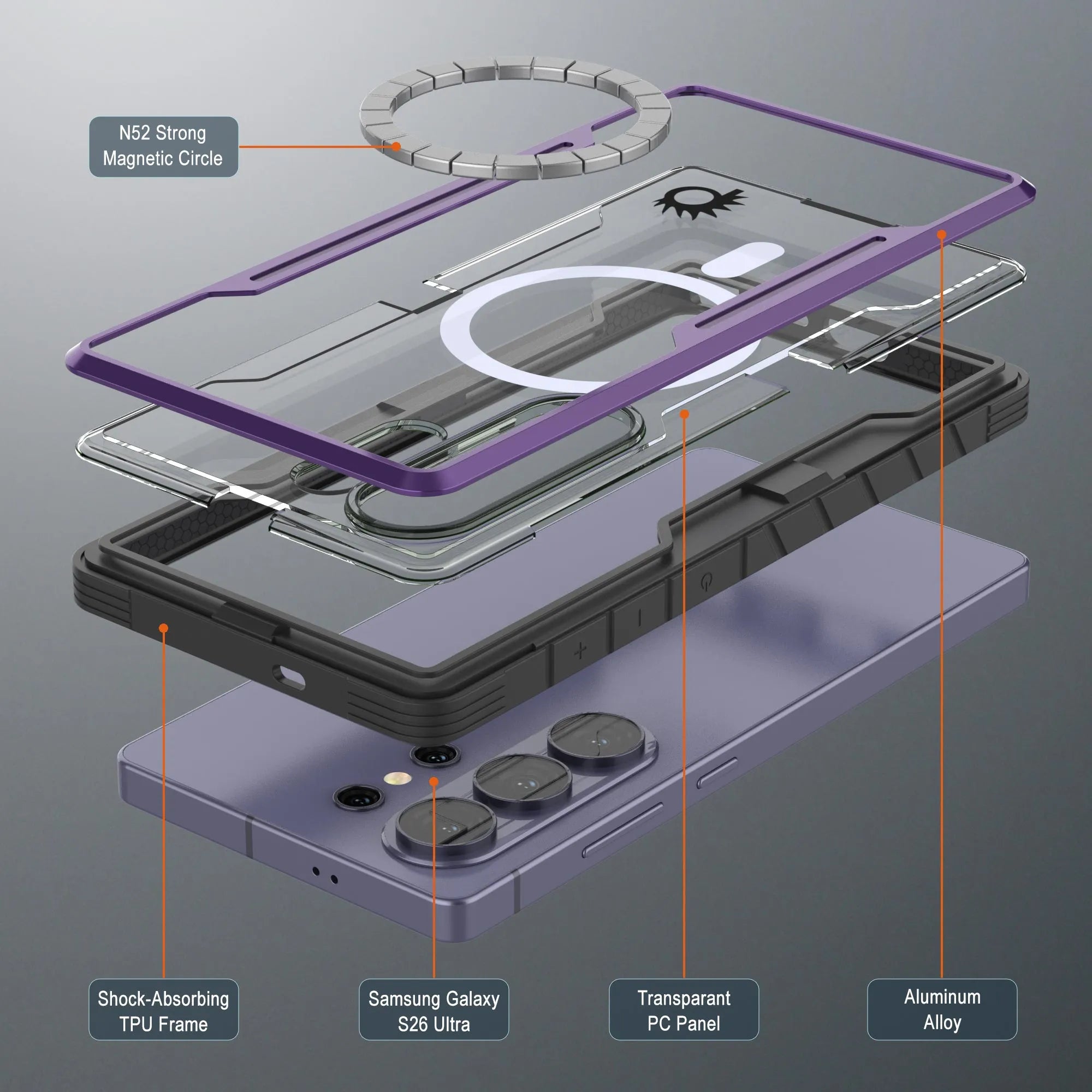 Punkcase S26 Ultra Armor Stealth Case Protective Military Grade Multilayer Cover [Purple]