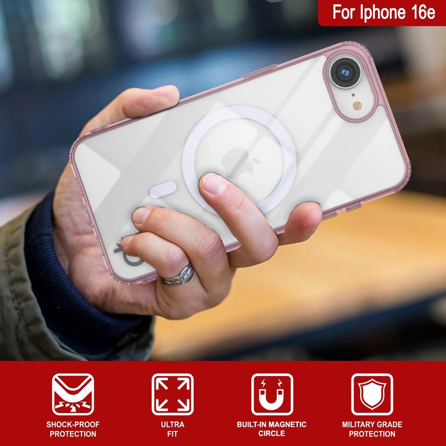 Punkcase iPhone 16e Magnetic Wireless Charging Case [ClearMag Series][Rose]