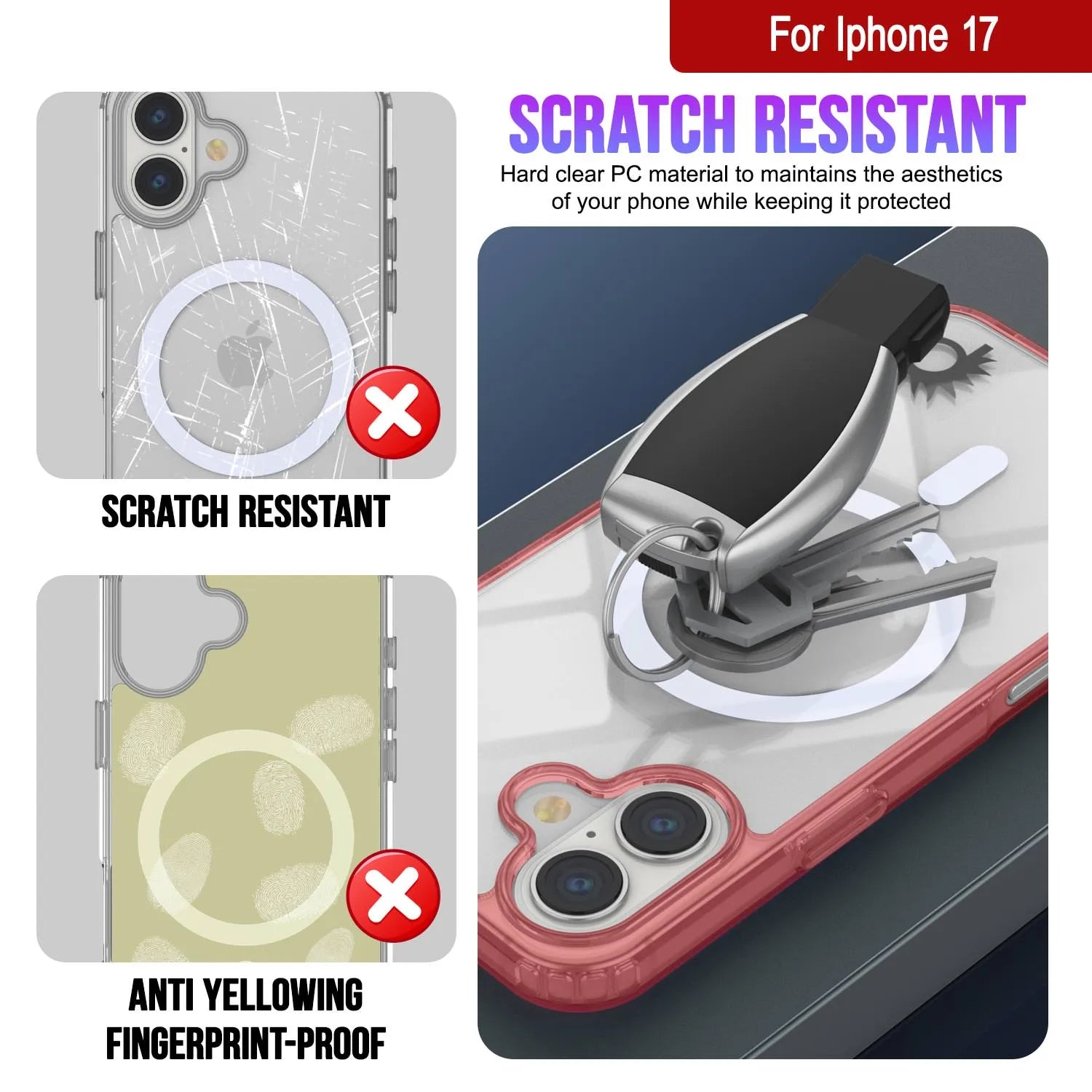 Punkcase iPhone 17 Magnetic Wireless Charging Case [ClearMag Series][Red]