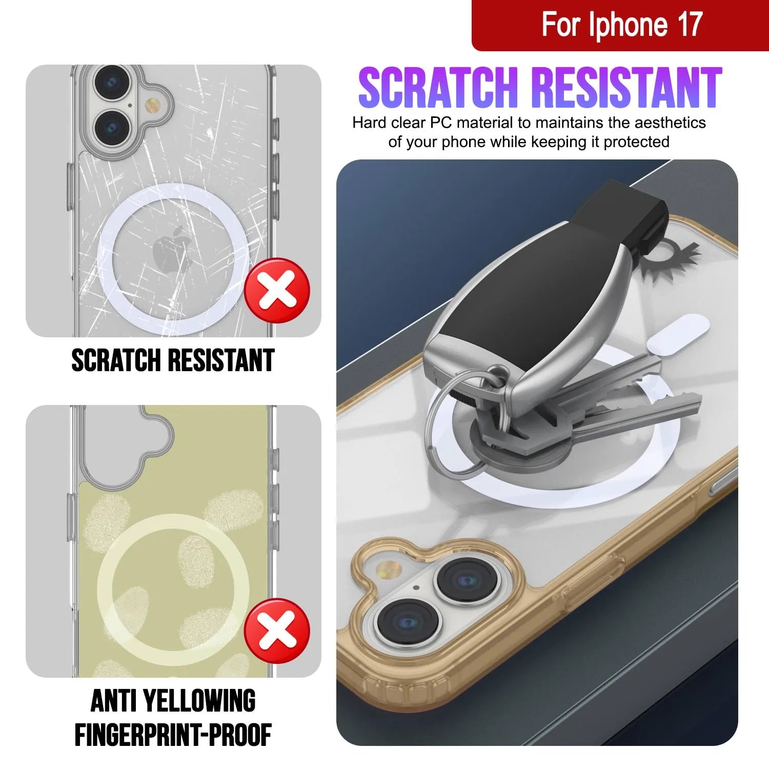 Punkcase iPhone 17 Magnetic Wireless Charging Case [ClearMag Series][Gold]
