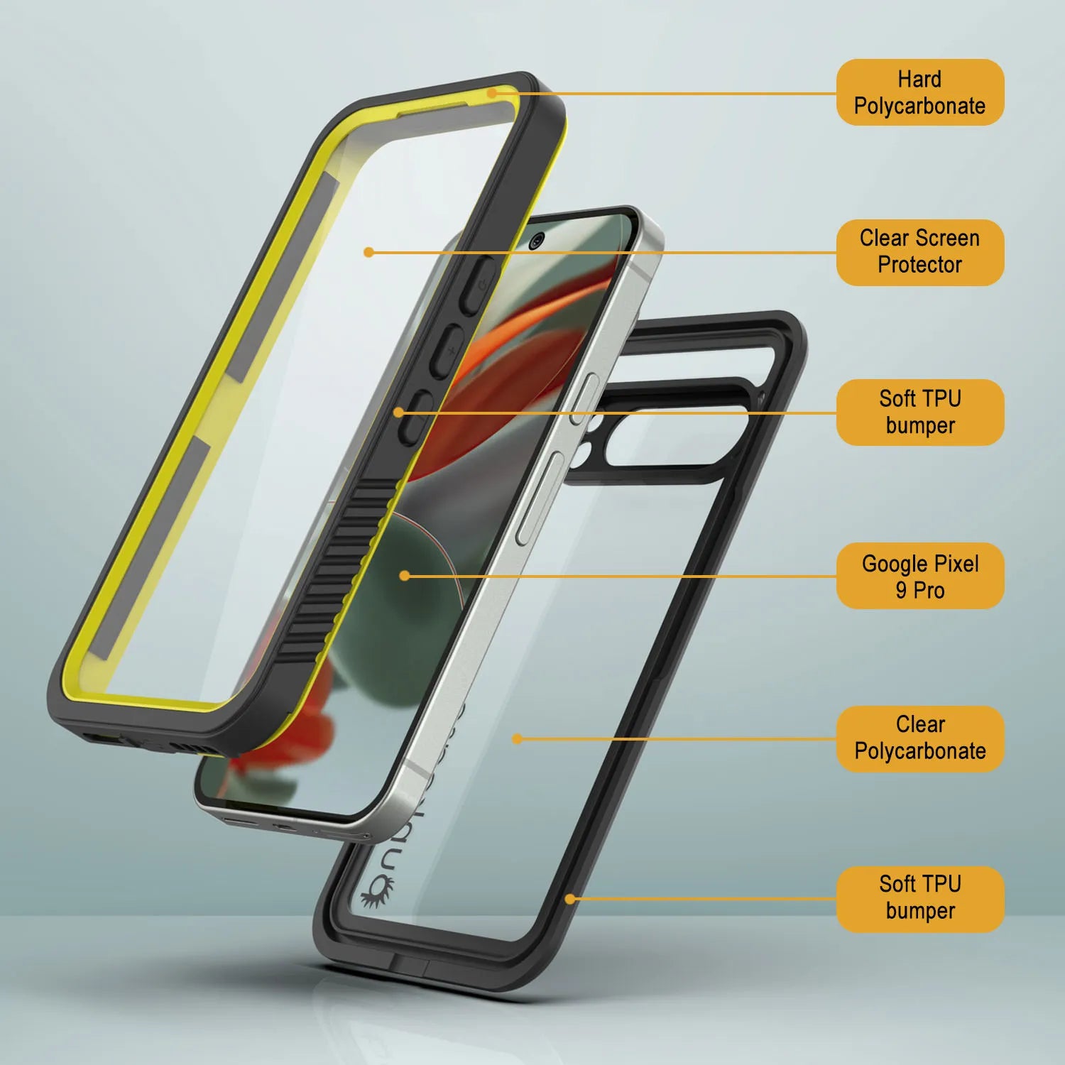 Google Pixel 9 Pro Waterproof Case, Punkcase [Extreme Series] Armor Cover W/ Built In Screen Protector [Yellow]