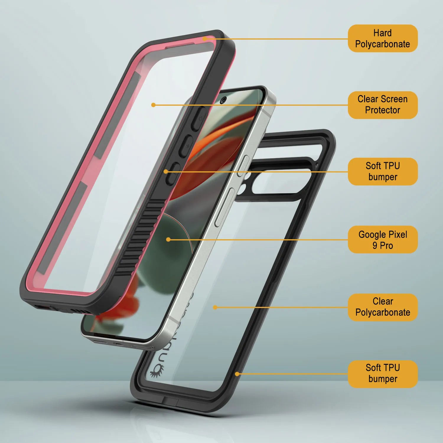 Google Pixel 9 Pro Waterproof Case, Punkcase [Extreme Series] Armor Cover W/ Built In Screen Protector [Pink]