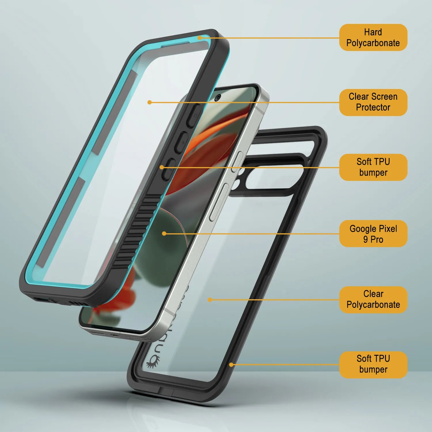 Google Pixel 9 Pro Waterproof Case, Punkcase [Extreme Series] Armor Cover W/ Built In Screen Protector [Teal]